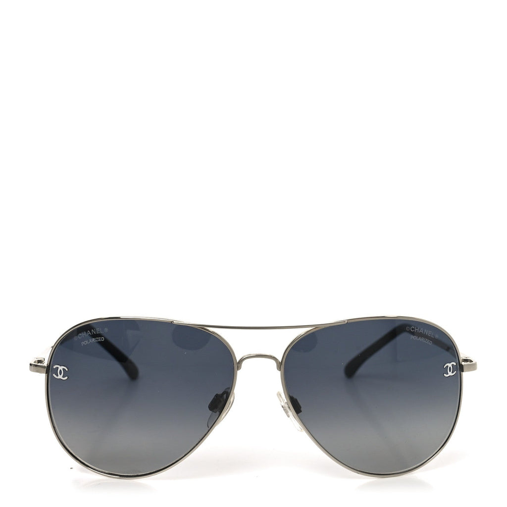Metal Polarized CC Aviator Sunglasses 4189-T-Q Silver