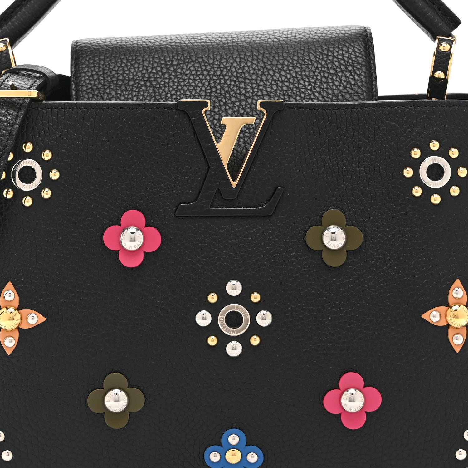 Louis Vuitton Taurillon Mechanical Flowers Capucines PM Black