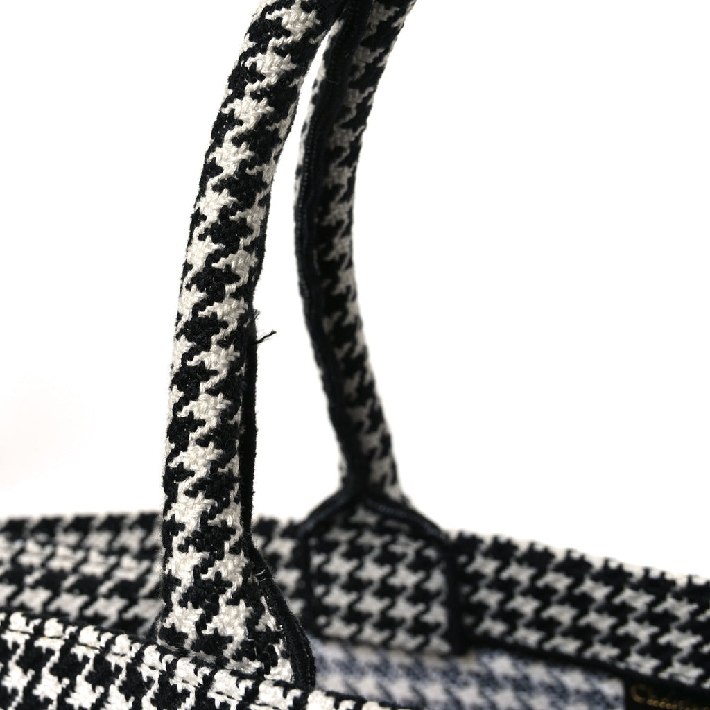 Christian Dior Canvas Houndstooth Embroidered Book Tote Black White