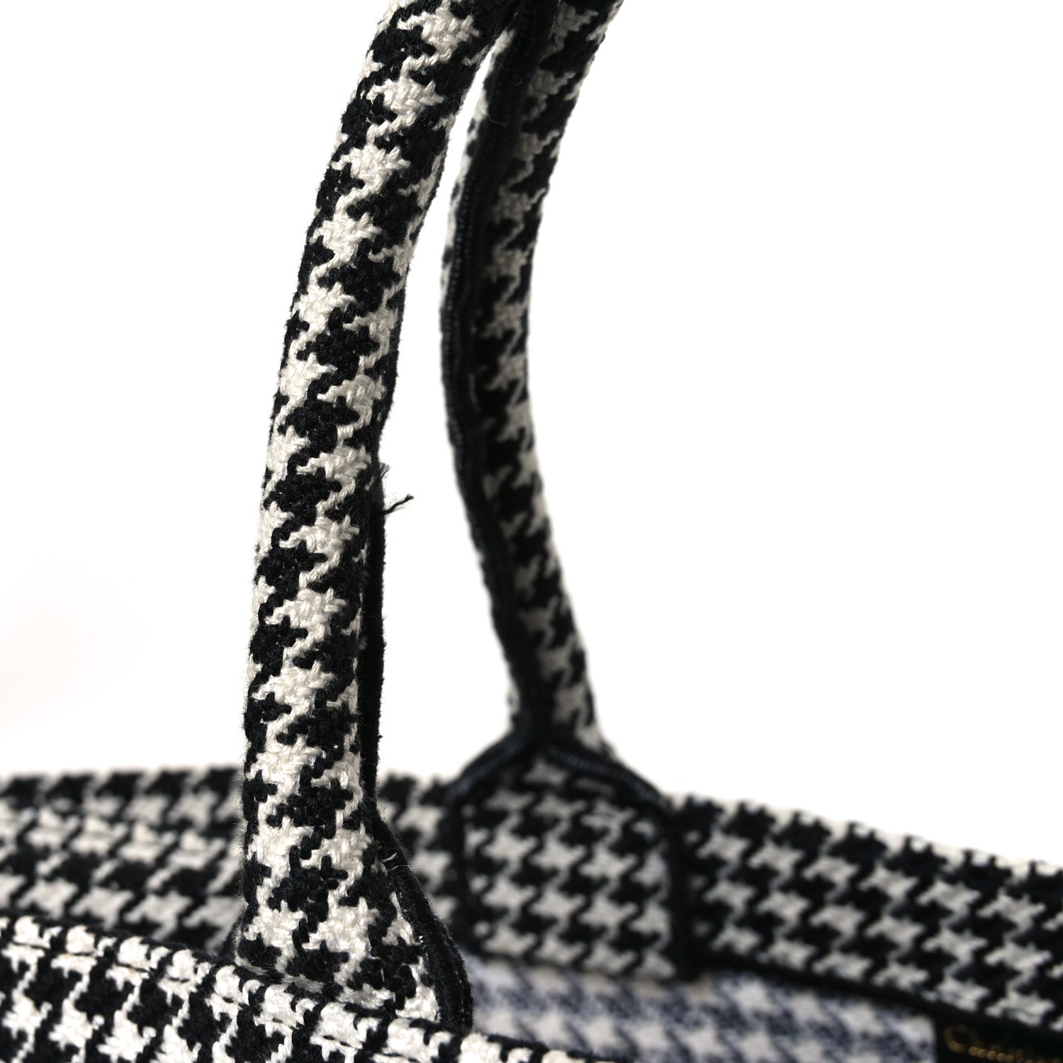 Christian Dior Canvas Houndstooth Embroidered Book Tote Black White