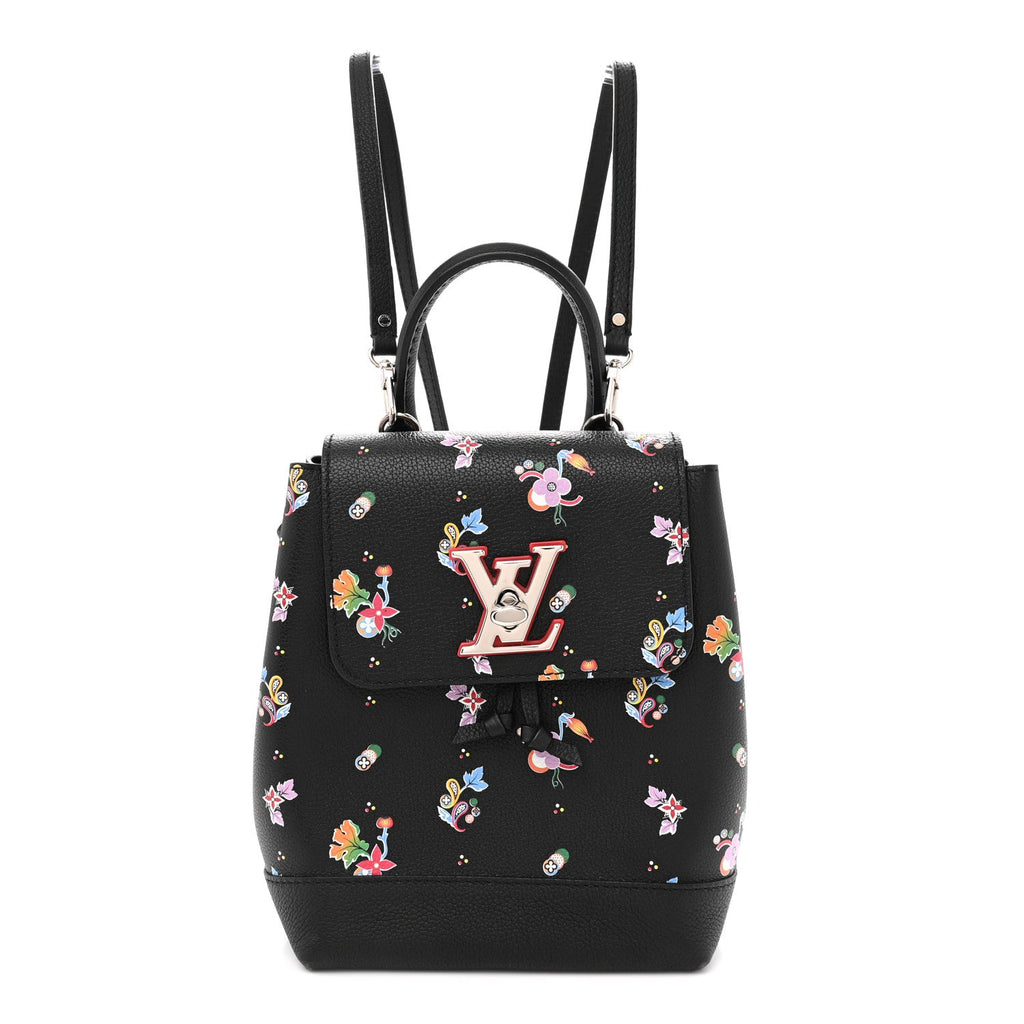 Louis Vuitton Calfskin Flower Lockme Mini Backpack Black Multicolor