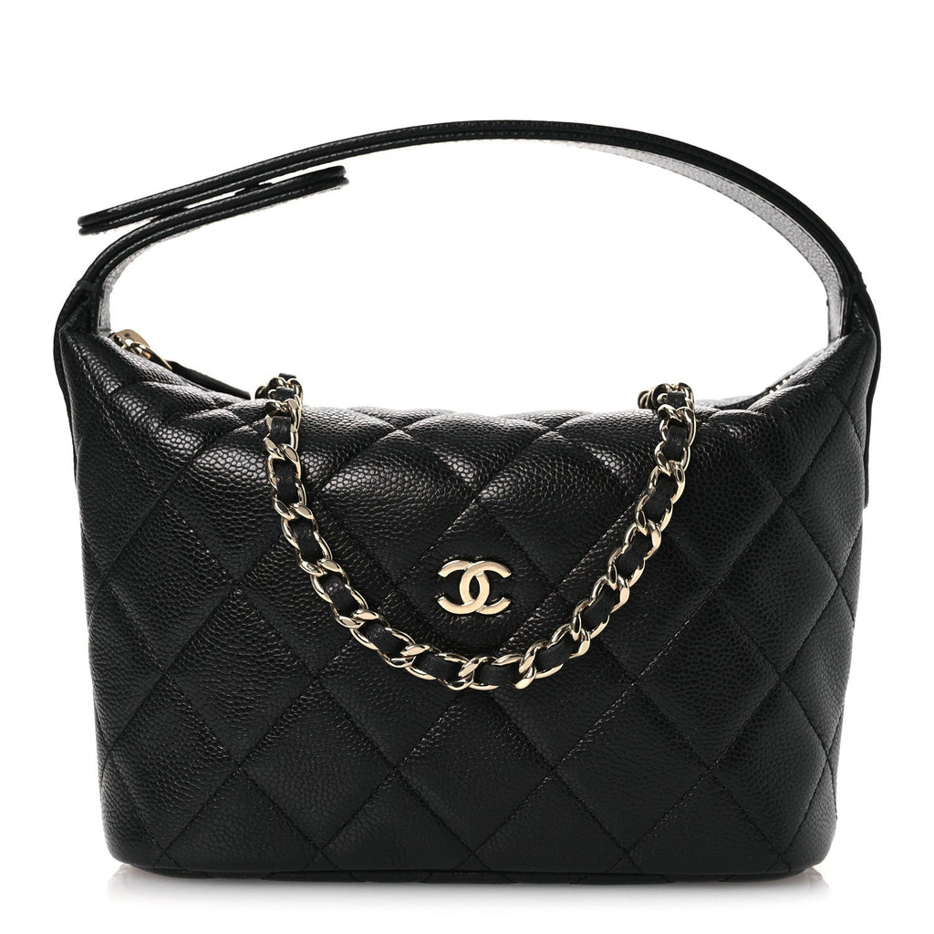 Chanel Caviar Quilted Hobo Clutch With Chain Black