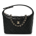 Chanel Caviar Quilted Hobo Clutch With Chain Black