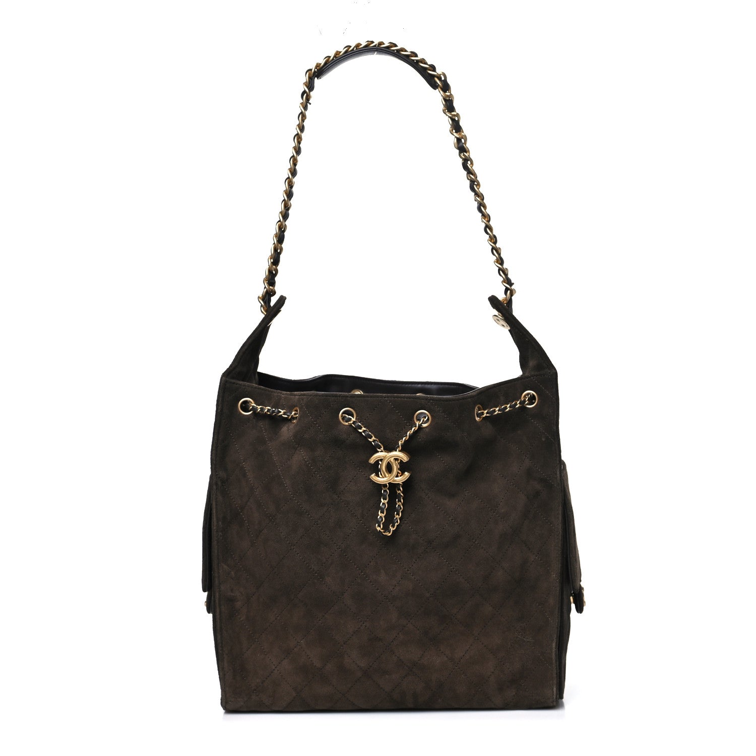 Chanel Suede Quilted Medium Chanel 25 Handbag Dark Brown