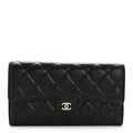 Lambskin Quilted Large Gusset Flap Wallet Black