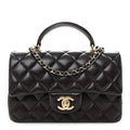 Chanel Lambskin Quilted Mini Top Handle Rectangular Flap Dark Purple