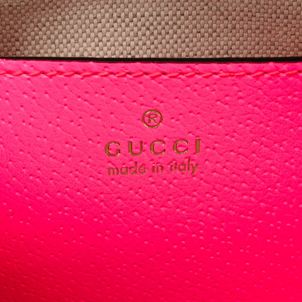 Gucci GG Supreme Monogram Textured Dollar Calfskin Web Ophidia Small Crossbody Bag Beige Ebony Fuchsia