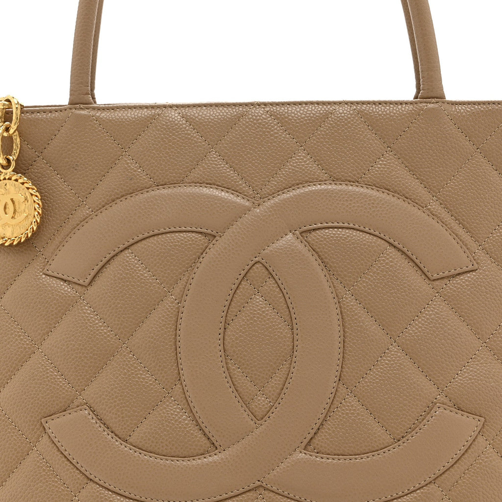 Chanel Caviar Quilted Medallion Tote Beige