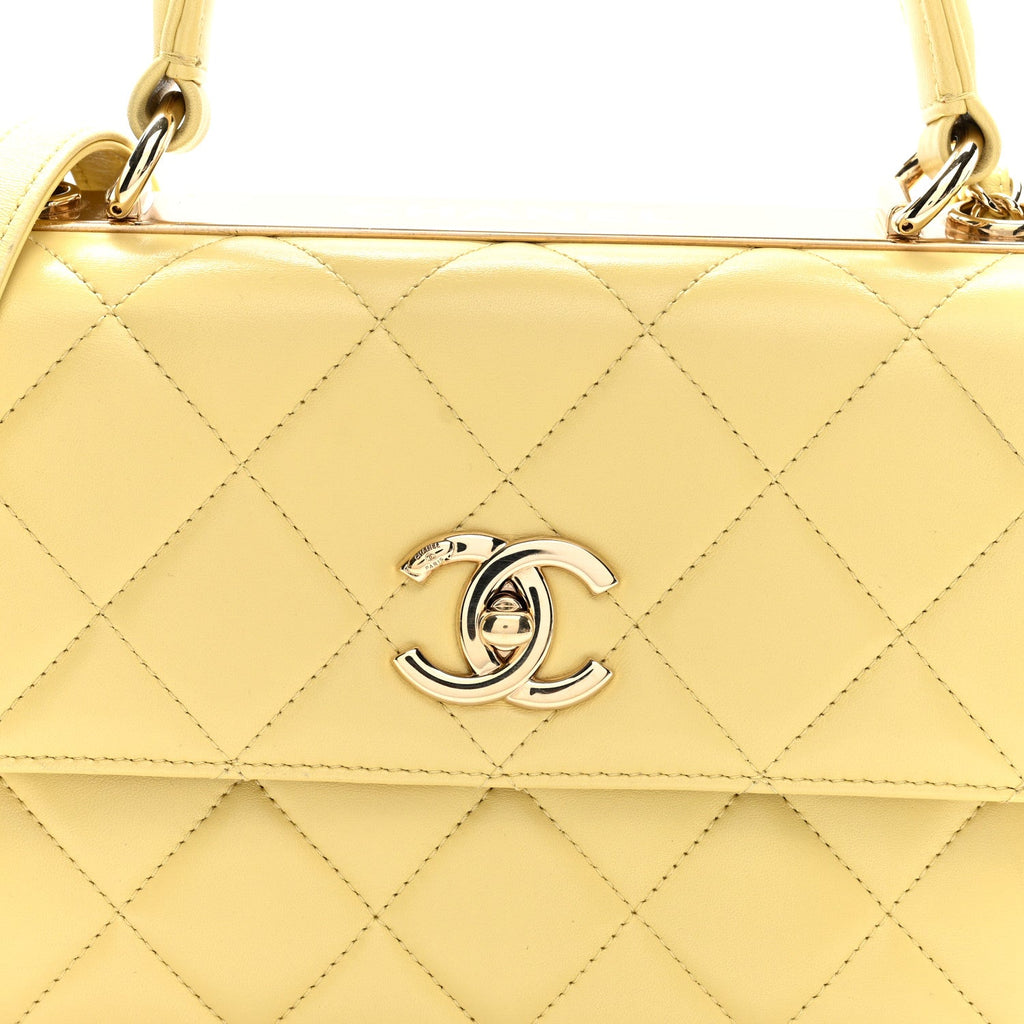 Chanel Lambskin Quilted Small Trendy CC Flap Dual Handle Bag Yellow