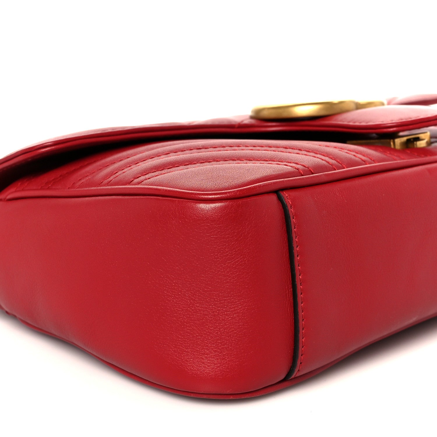 Gucci Calfskin Matelasse Small GG Marmont Shoulder Bag Hibiscus Red
