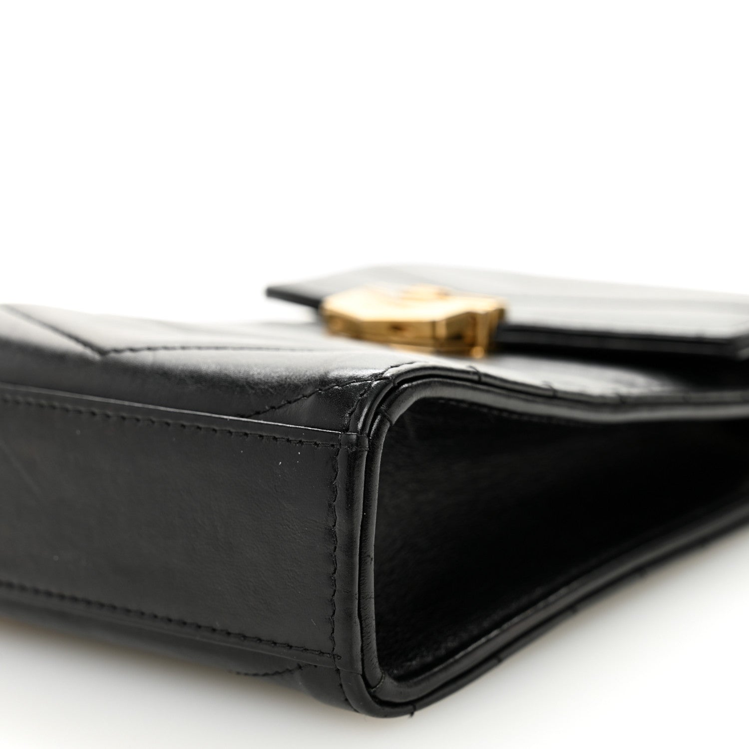 Calfskin Chevron Quilted Medal Mini Clutch With Chain  Black