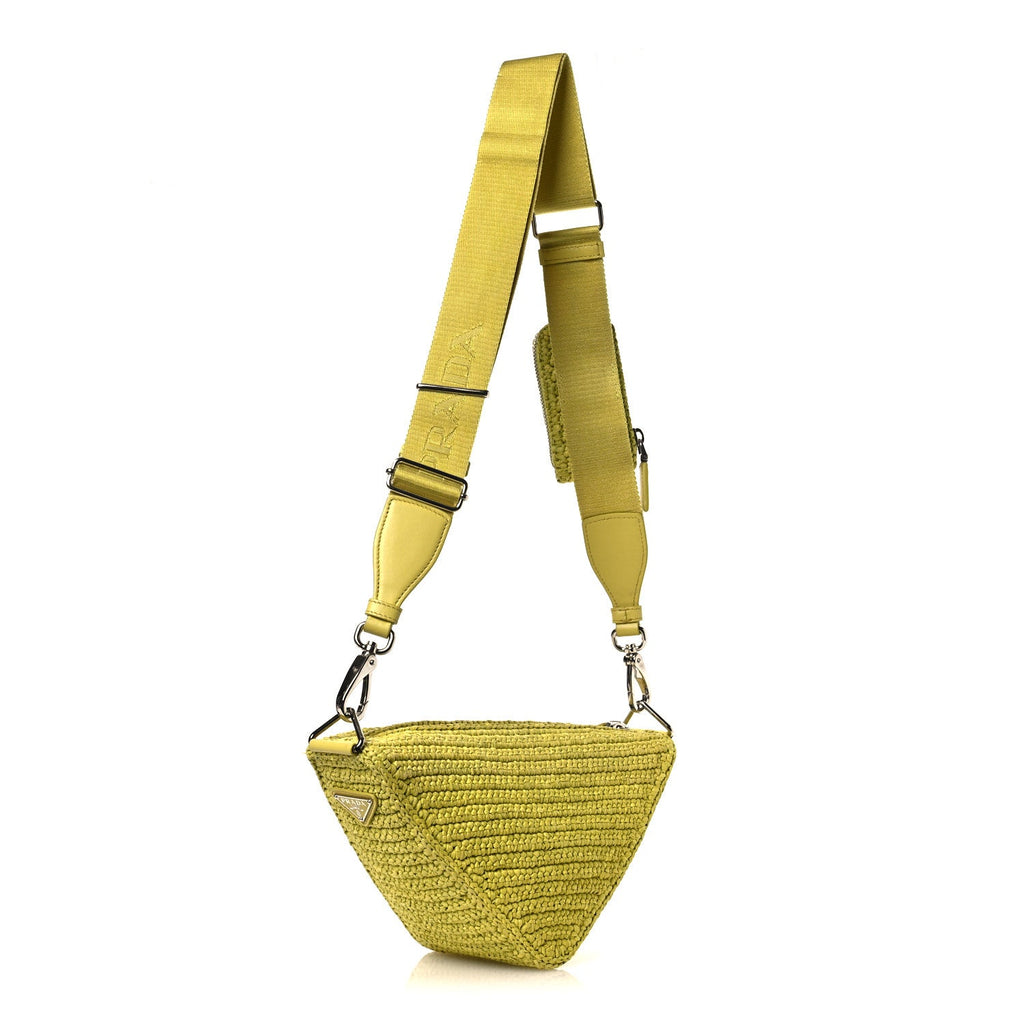Prada Yarn Raffia Effect Crochet Triangle Shoulder Bag Giallo