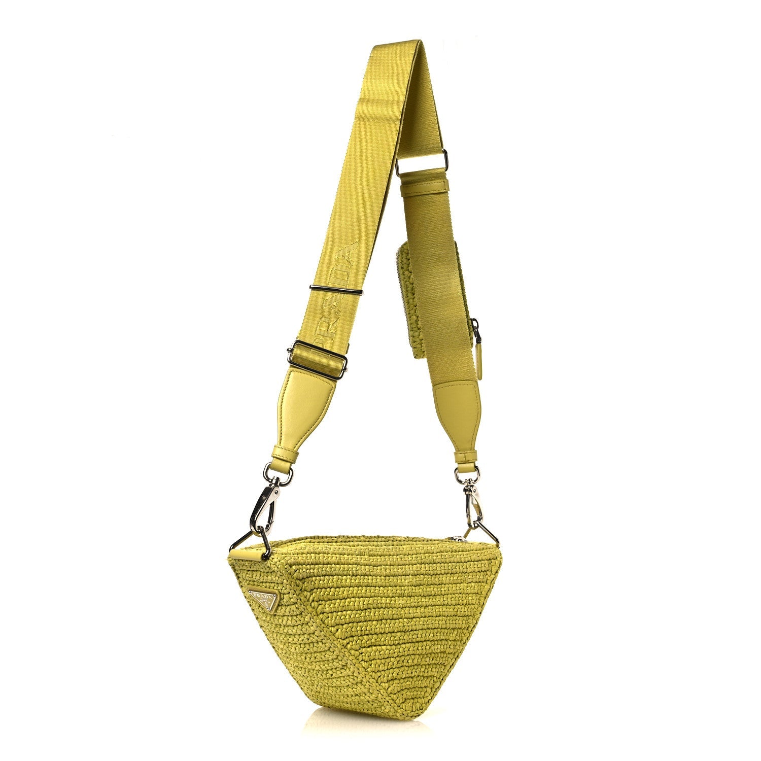 Prada Yarn Raffia Effect Crochet Triangle Shoulder Bag Giallo