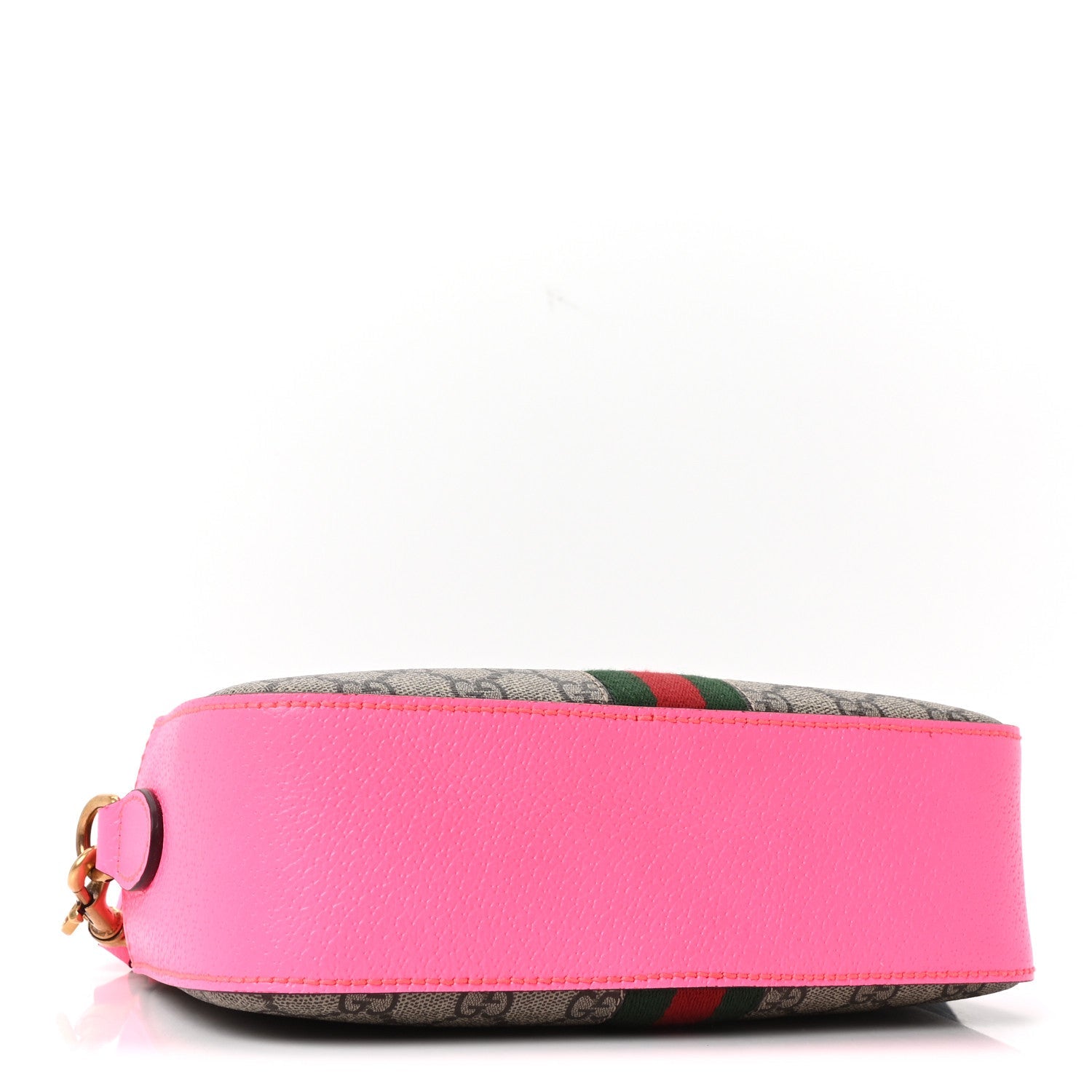 Gucci GG Supreme Monogram Textured Dollar Calfskin Web Ophidia Small Crossbody Bag Beige Ebony Fuchsia