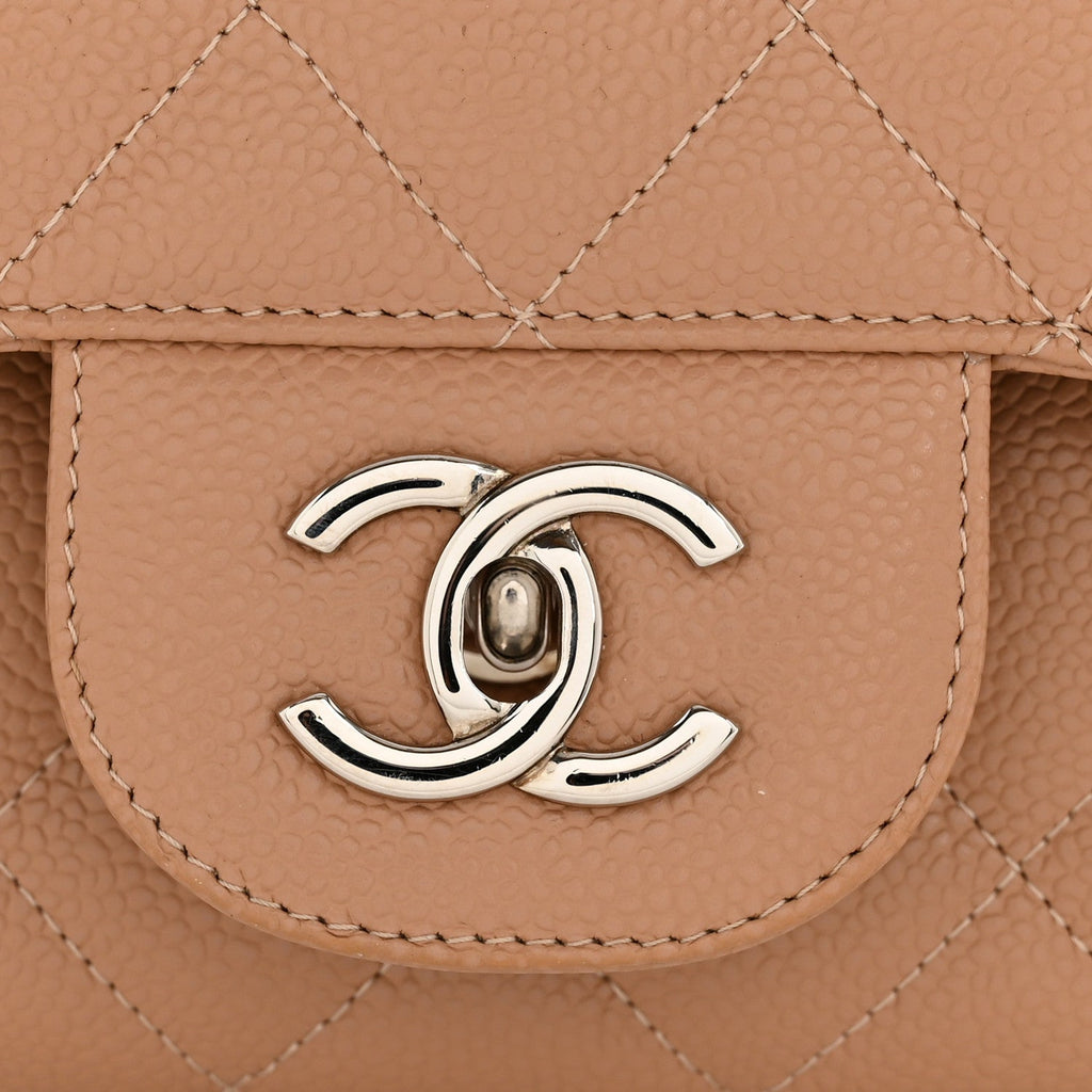 Chanel Caviar Quilted Jumbo Single Flap Dark Beige
