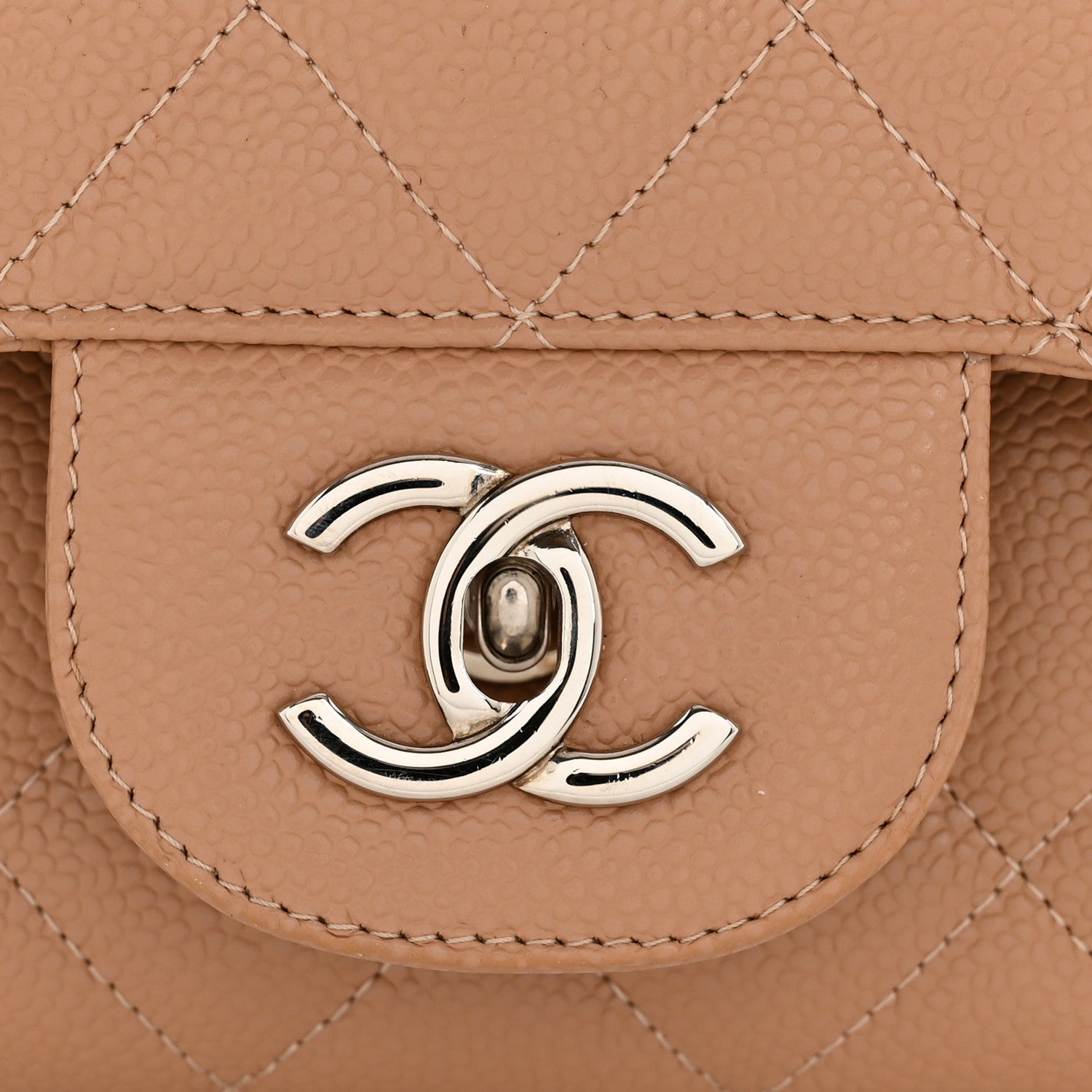 Chanel Caviar Quilted Jumbo Single Flap Dark Beige