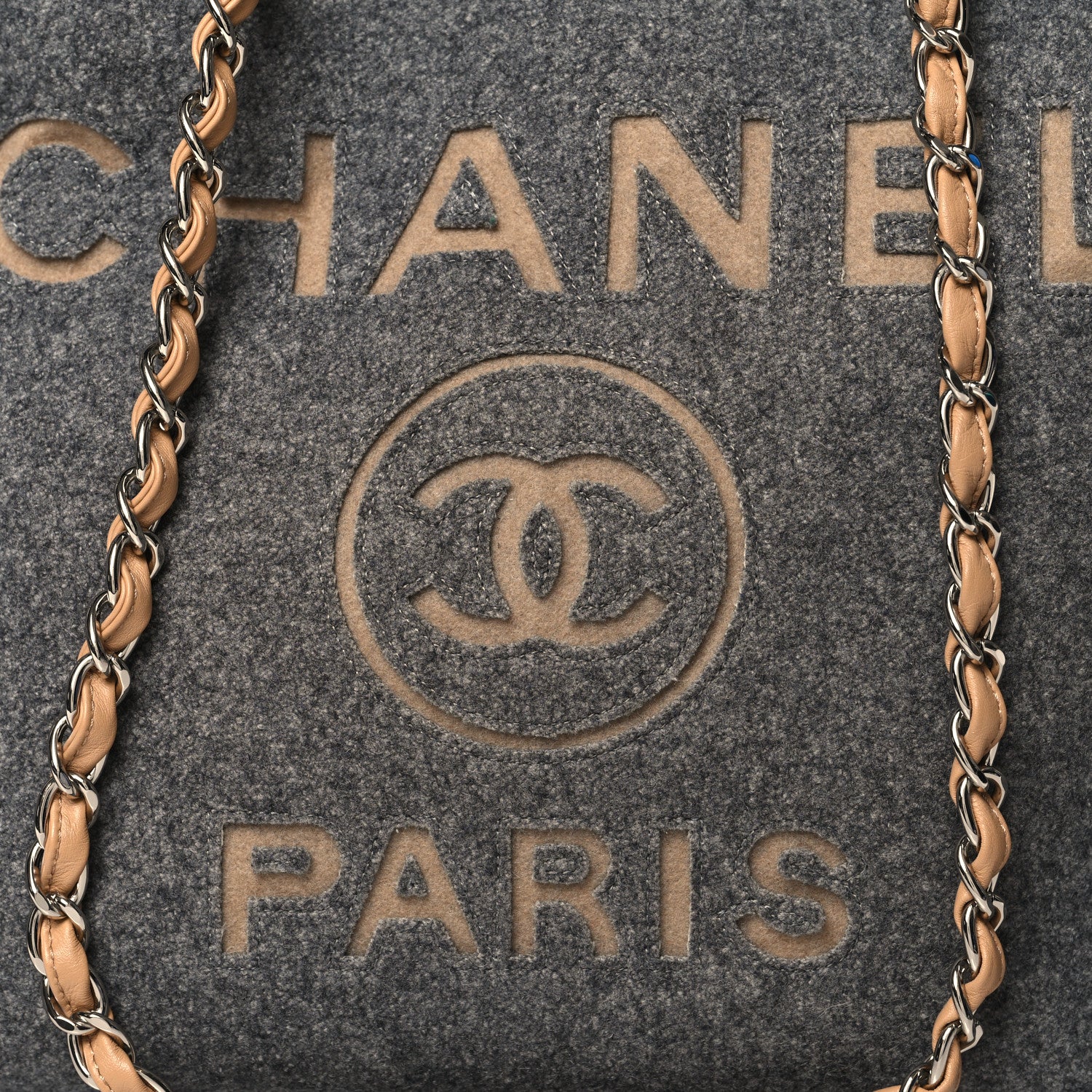 Chanel Wool Felt Large Deauville Tote Grey Beige