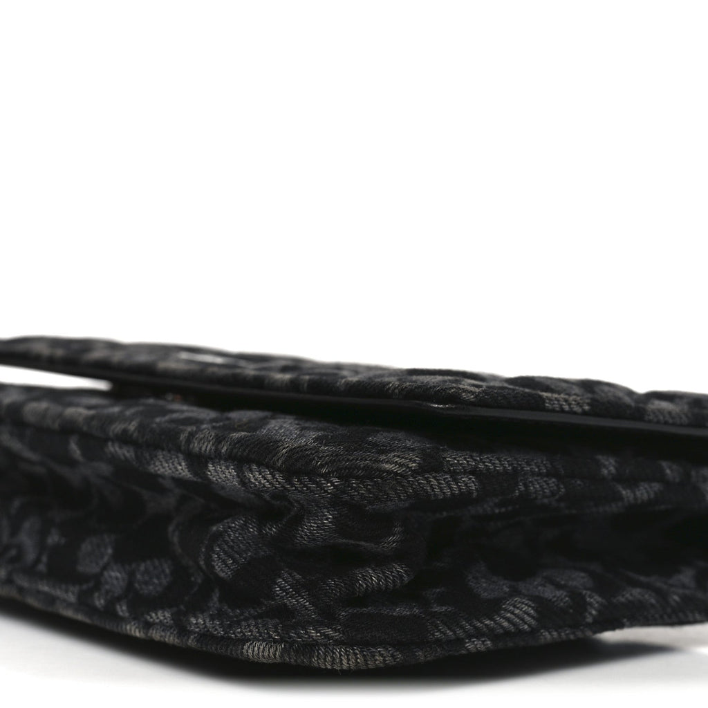 Chanel Printed Denim Quilted Flower Wallet On Chain WOC Black