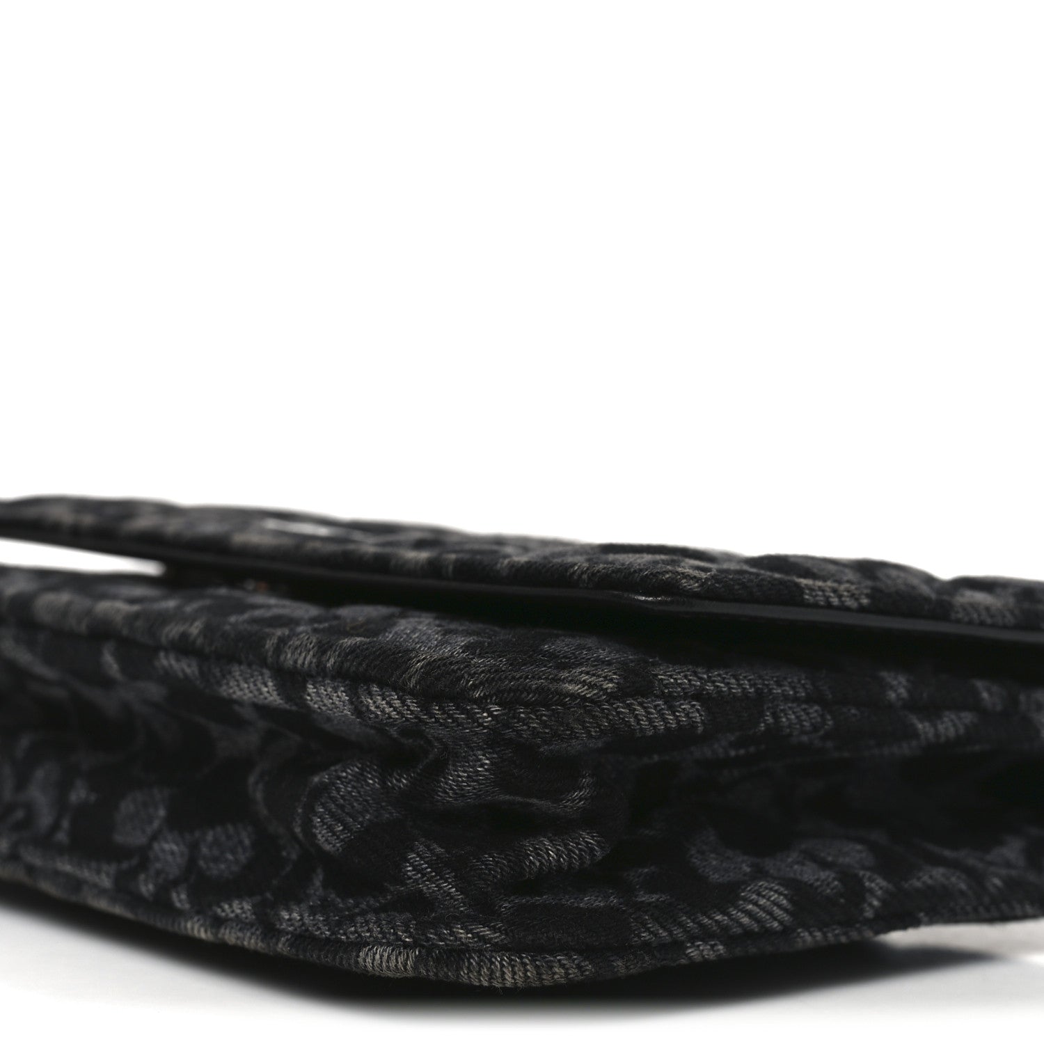 Chanel Printed Denim Quilted Flower Wallet On Chain WOC Black