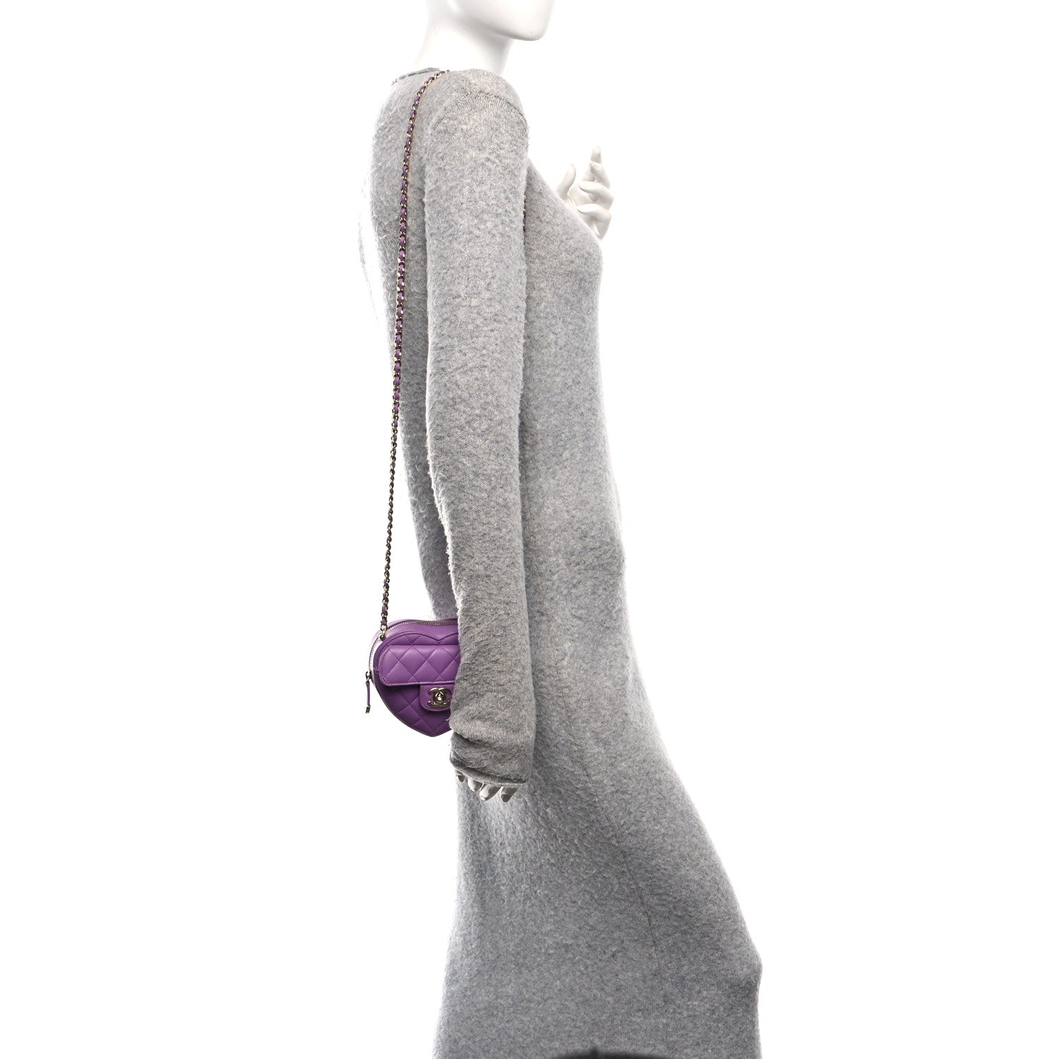 Chanel Lambskin Quilted CC In Love Heart Clutch With Chain Purple