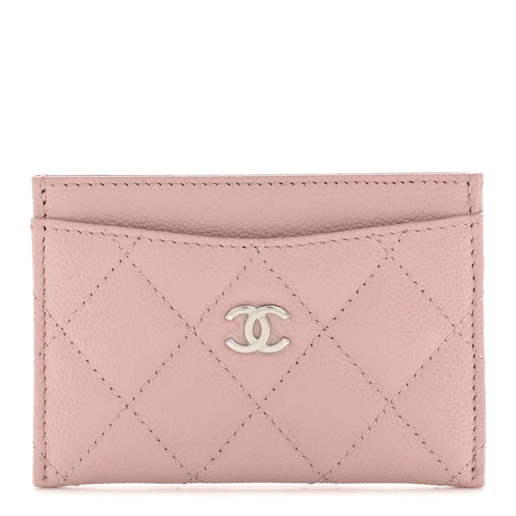 Caviar Quilted Card Holder Light Pink