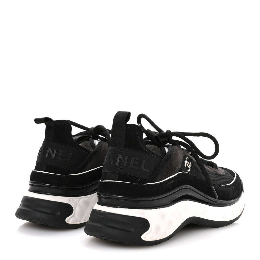 Chanel Velvet Calfskin Mixed Fibers CC Sneakers 39.5 Black