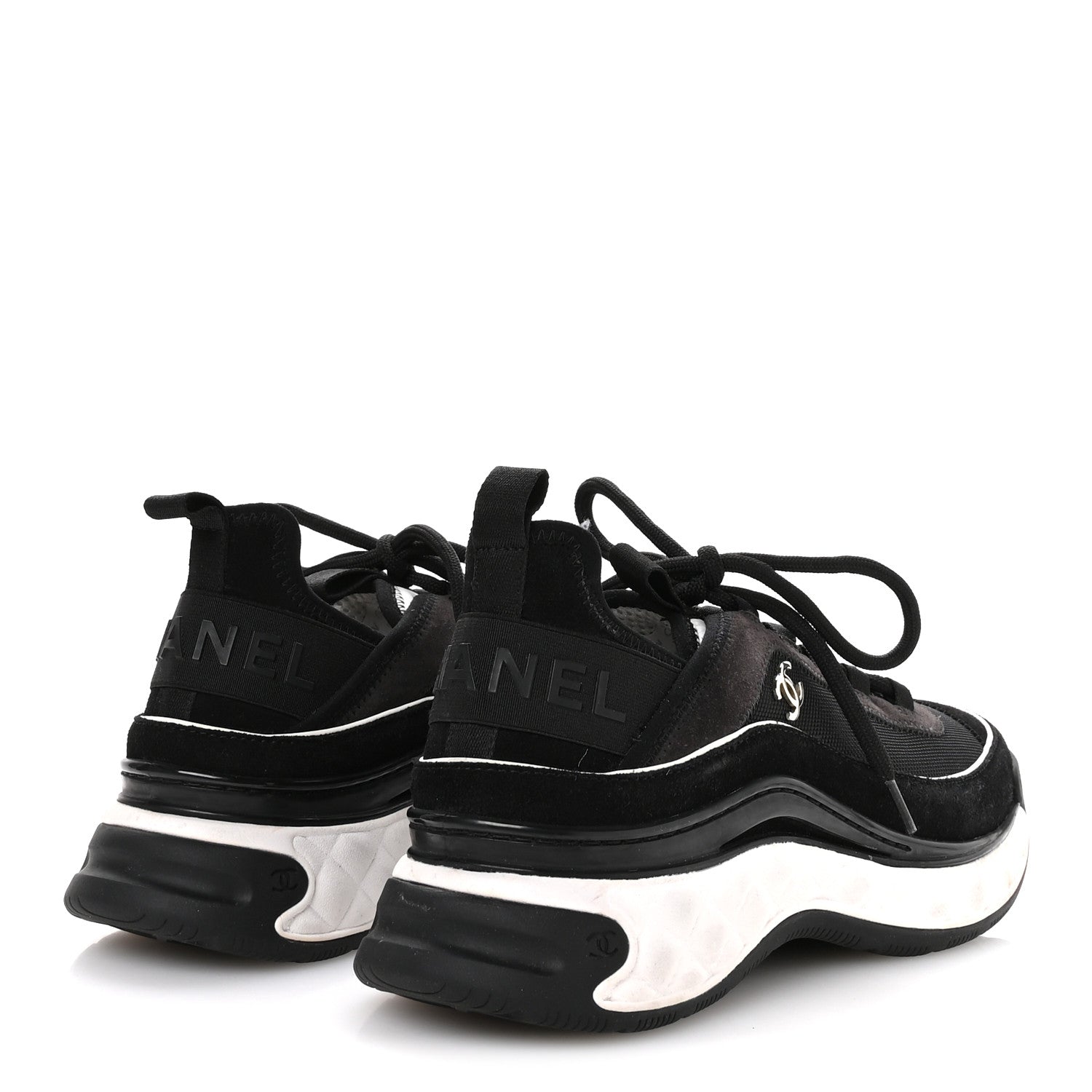 Chanel Velvet Calfskin Mixed Fibers CC Sneakers 39.5 Black