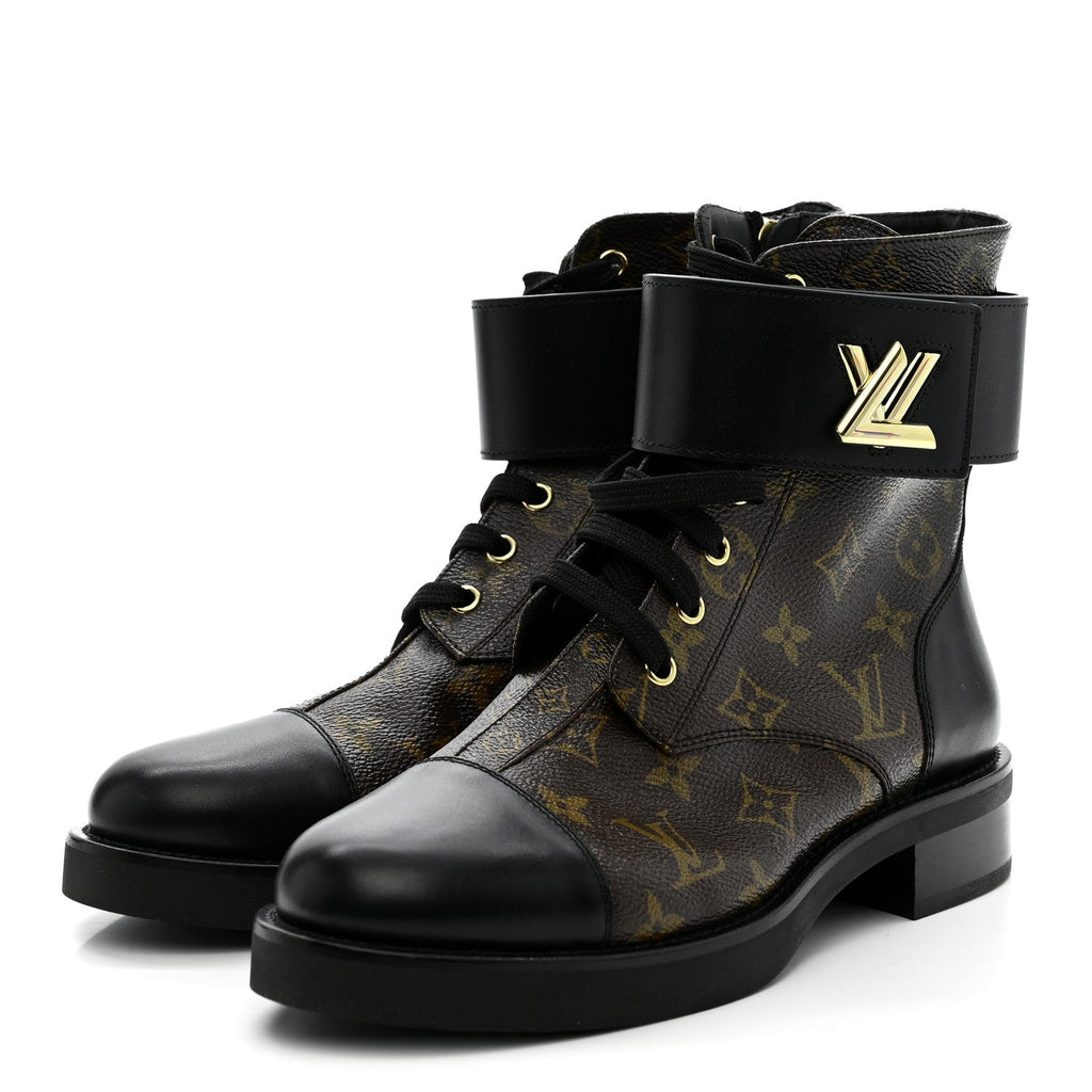 Louis Vuitton Calfskin Monogram Wonderland Flat Ranger Boots 39 Black