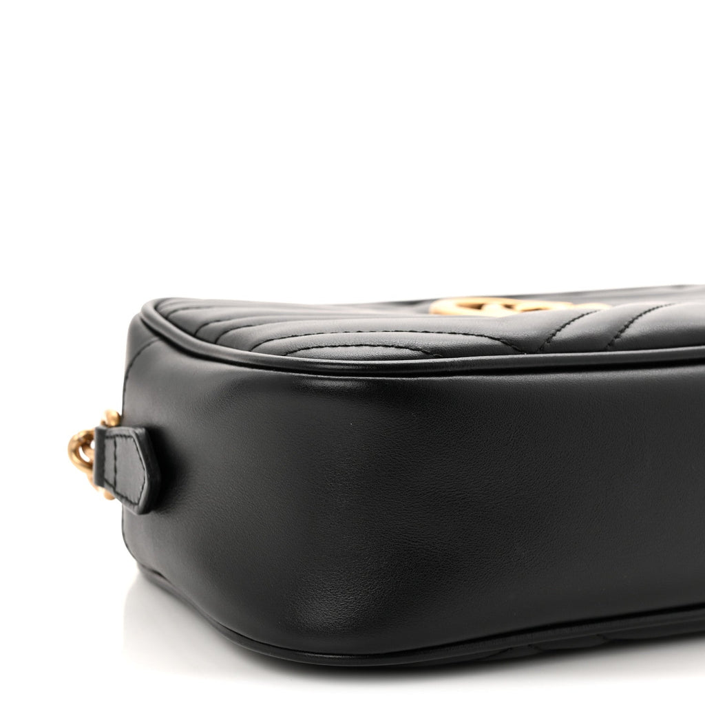 Gucci Calfskin Matelasse Small GG Marmont Chain Shoulder Bag Black
