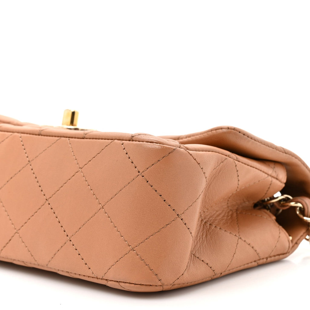 Chanel Lambskin Quilted Mini Rectangular Flap Brown