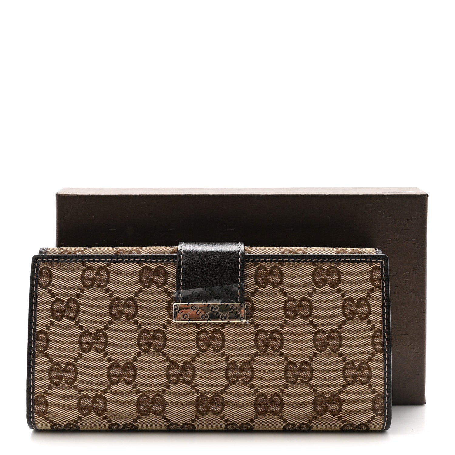Gucci GG Plus Monogram Icon Bar Continental Flap Wallet Dark Brown