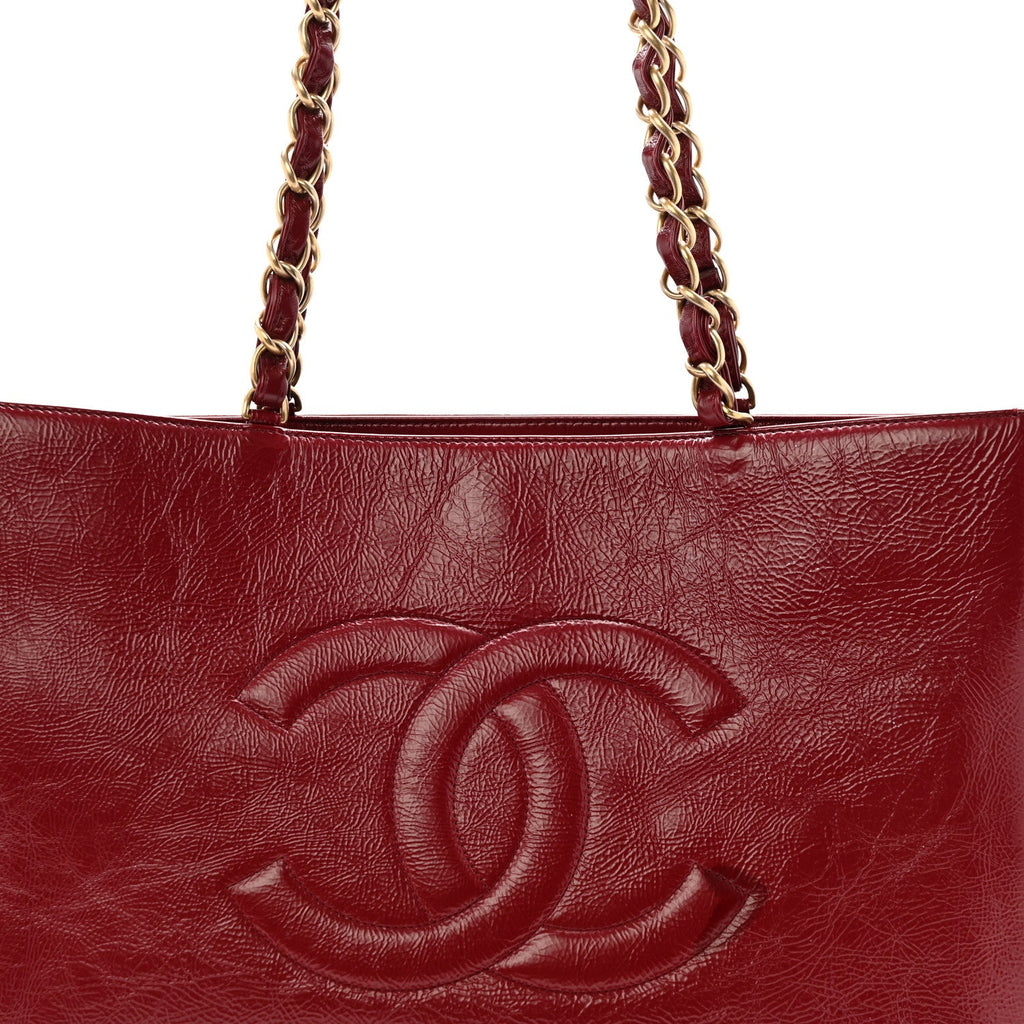 Chanel Shiny Aged Calfskin Shopping Bag Red