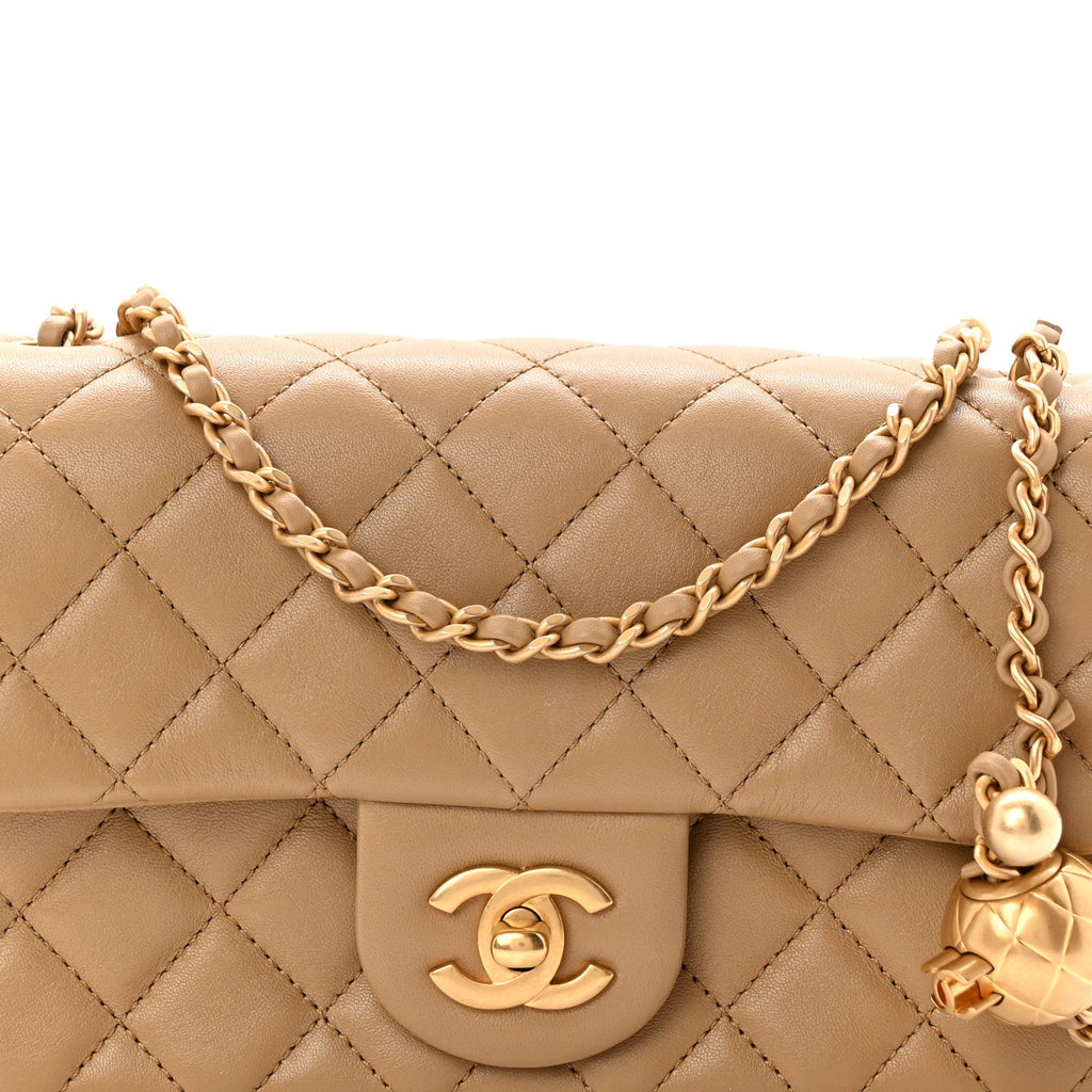 Chanel Lambskin Quilted Mini Rectangular Pearl Crush Flap Dark Beige