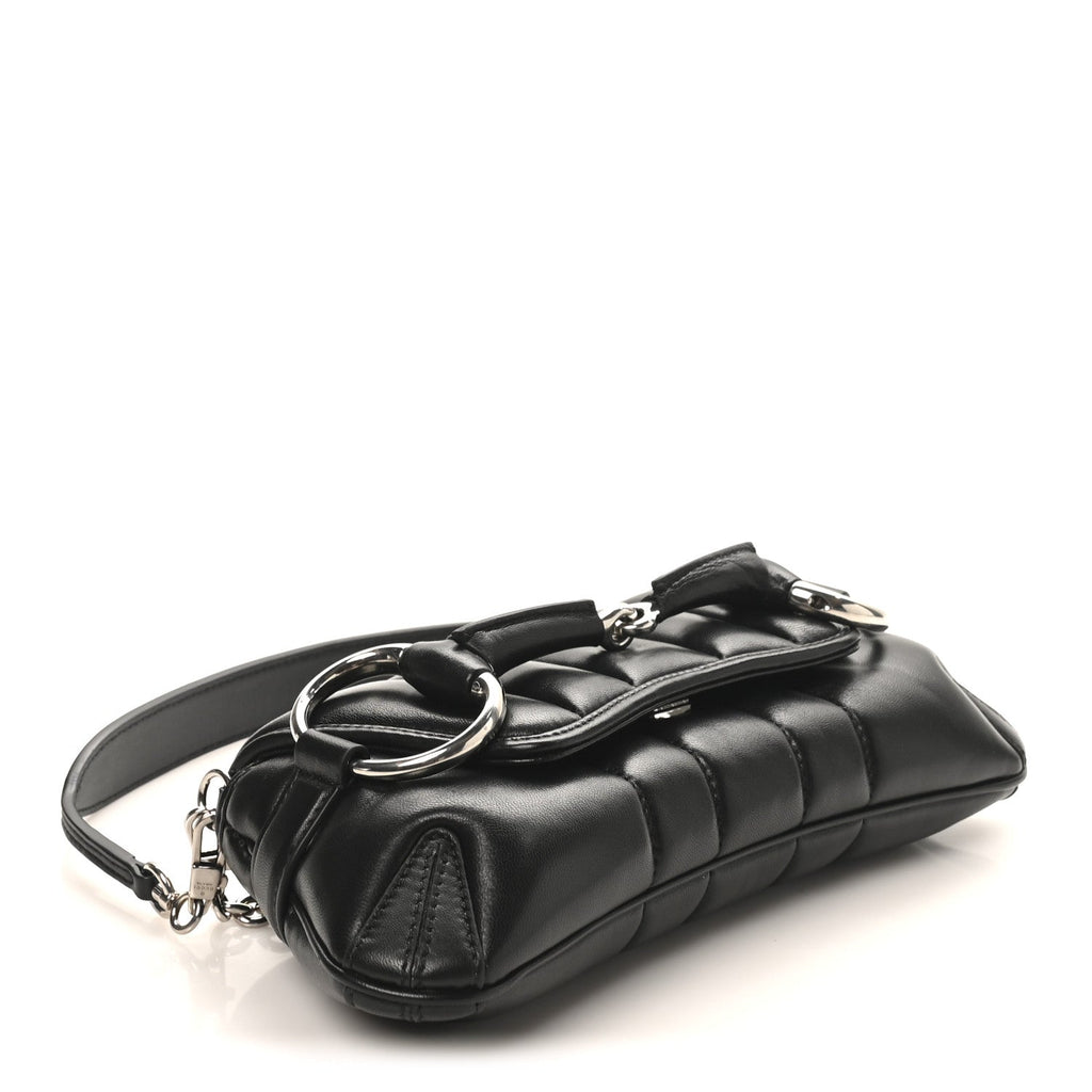 Gucci Nappa Vertical Matelasse Medium Maxi Horsebit Chain Shoulder Bag Black