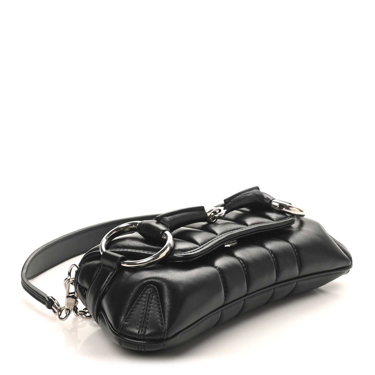Gucci Nappa Vertical Matelasse Medium Maxi Horsebit Chain Shoulder Bag Black