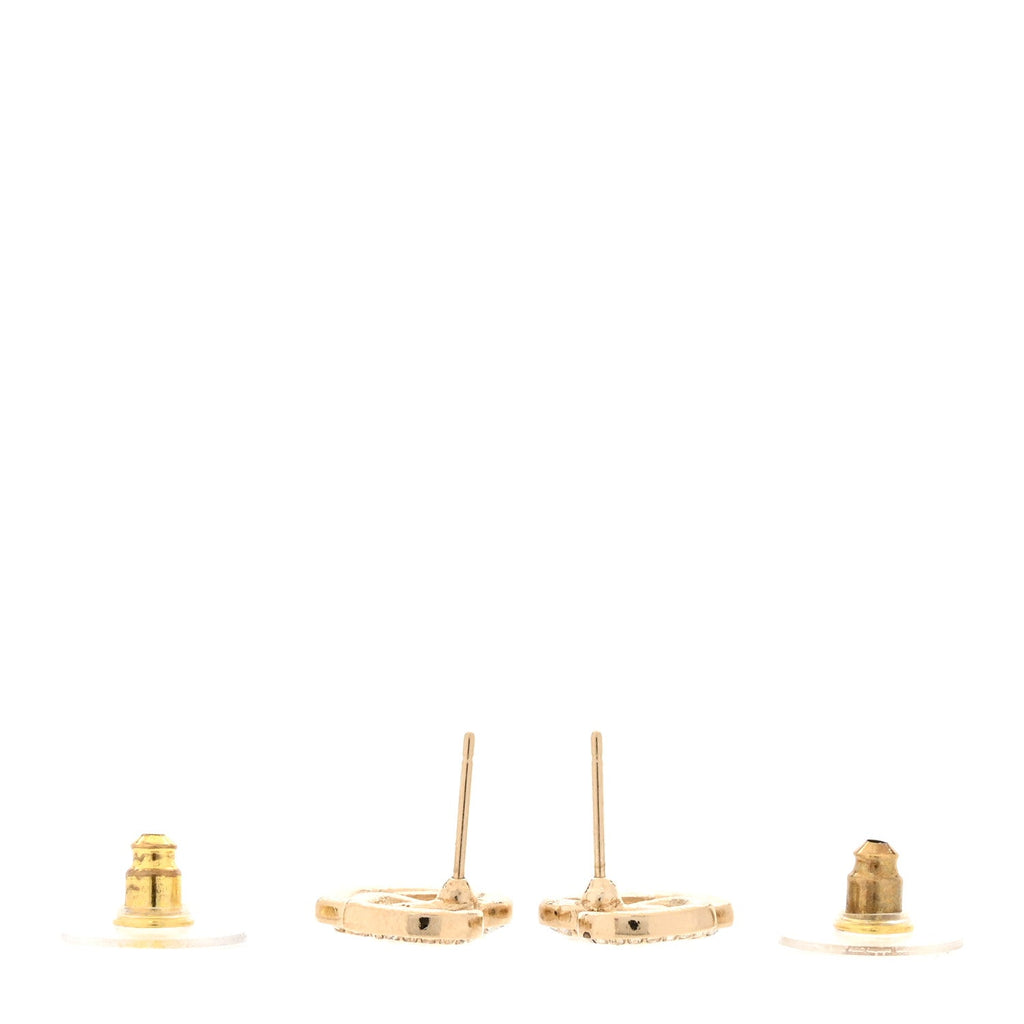 Crystal Metal CC Double Heart Earrings Gold