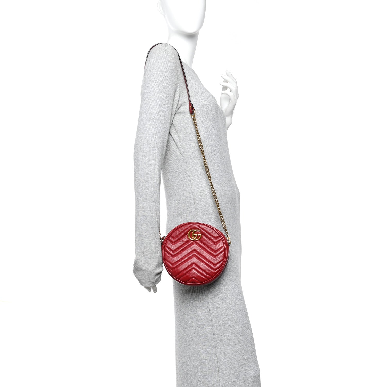 Gucci Glazed Calfskin Matelasse Heart Mini GG Marmont Round Shoulder Bag Romantic Cerise