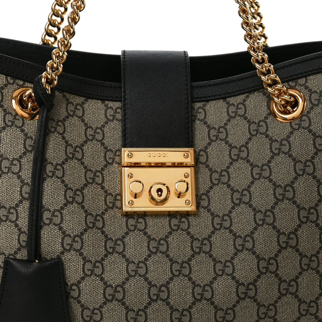 Gucci GG Supreme Monogram Medium Padlock Tote Black