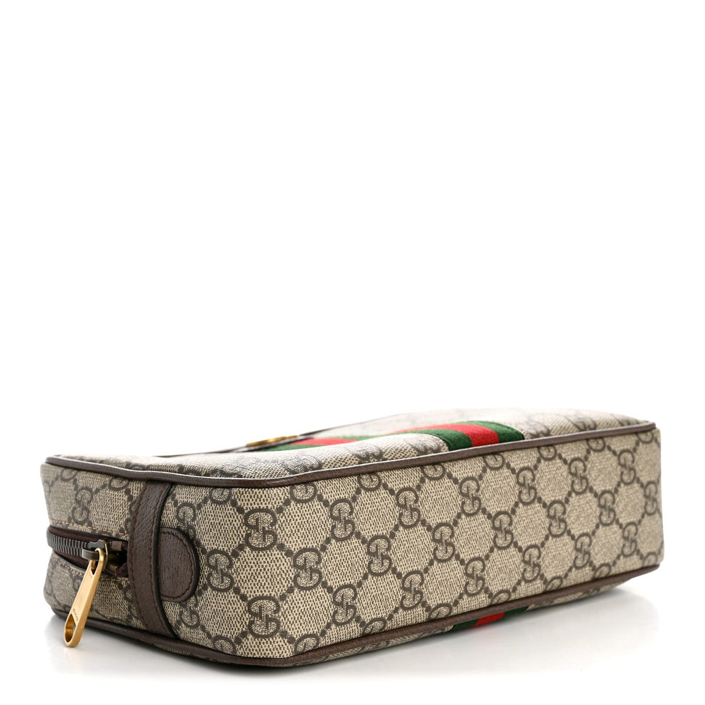 Gucci GG Supreme Monogram Textured Calfskin Web Small Cosmetic Case Beige Ebony New Acero