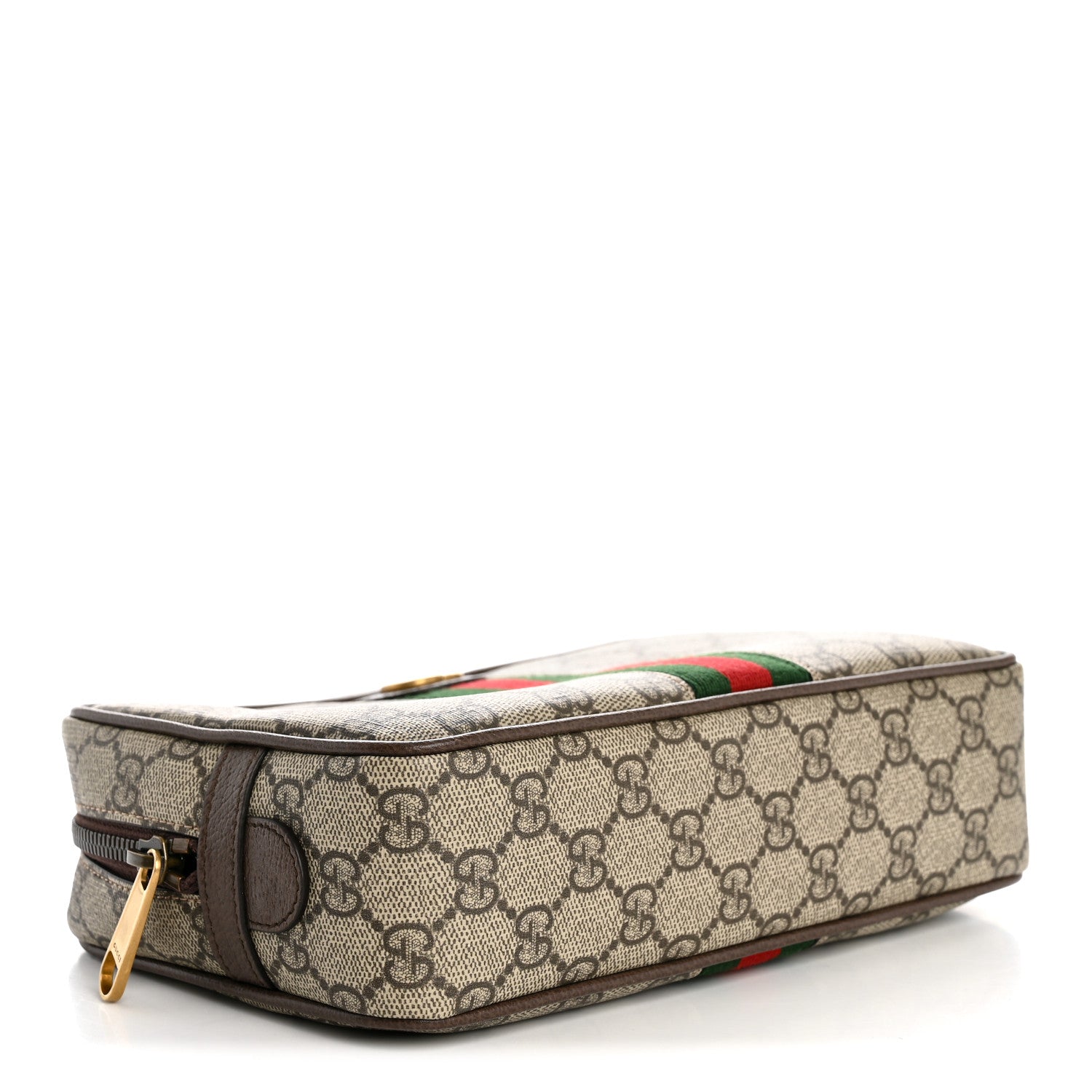Gucci GG Supreme Monogram Textured Calfskin Web Small Cosmetic Case Beige Ebony New Acero