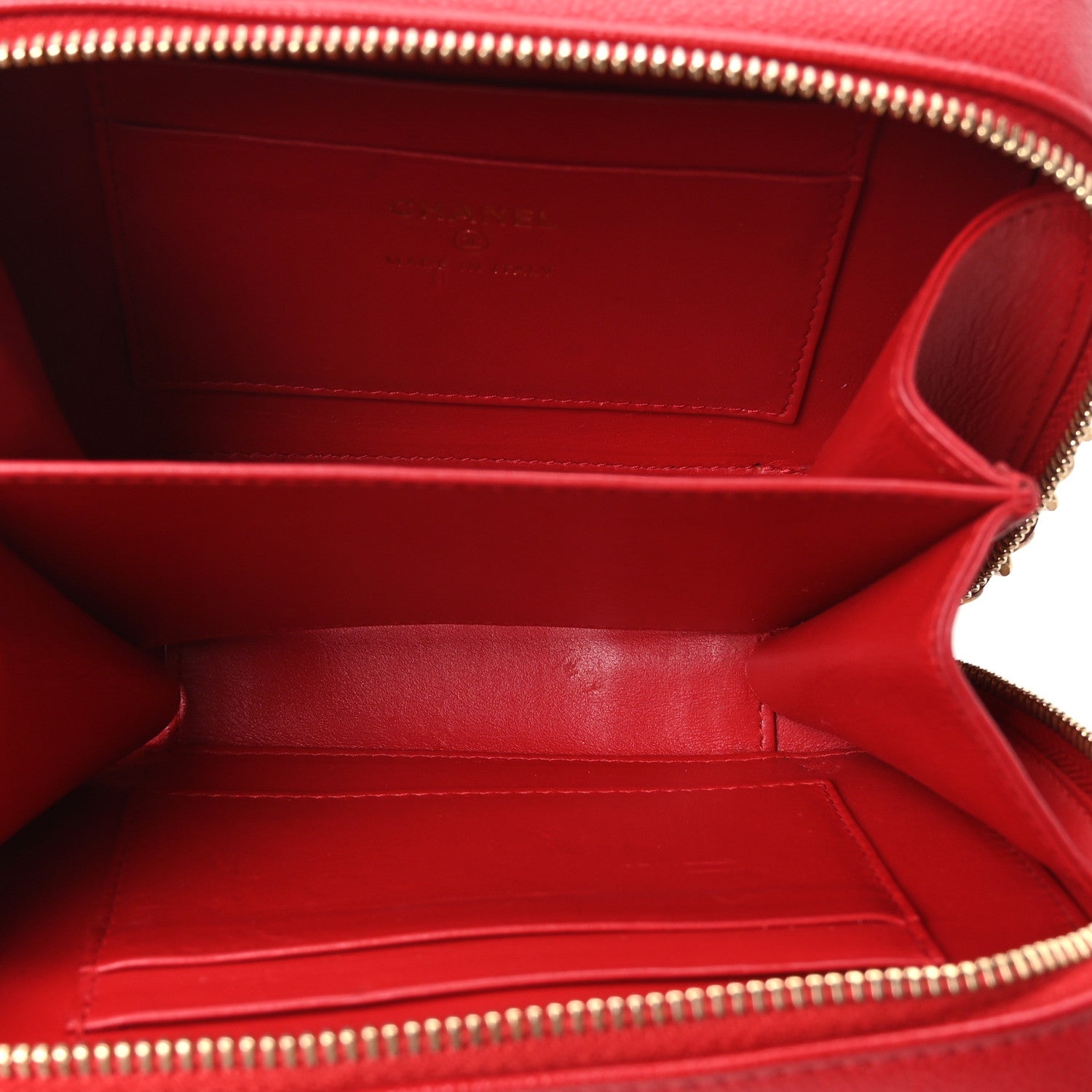 Chanel Caviar Quilted Filigree Vanity Clutch With Chain Red