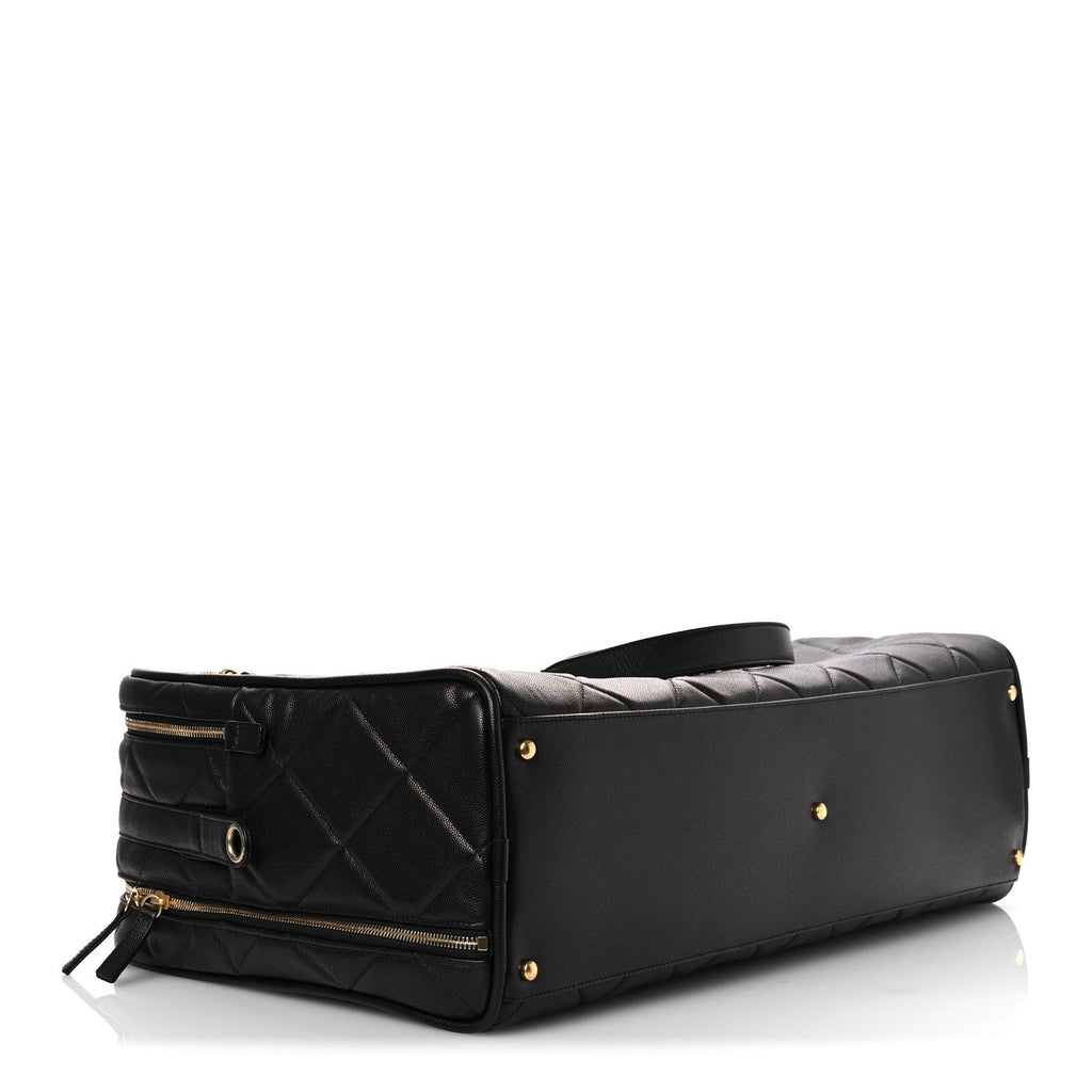 Chanel Shiny Grained Calfskin Quilted Large Travel Bowling Bag Black