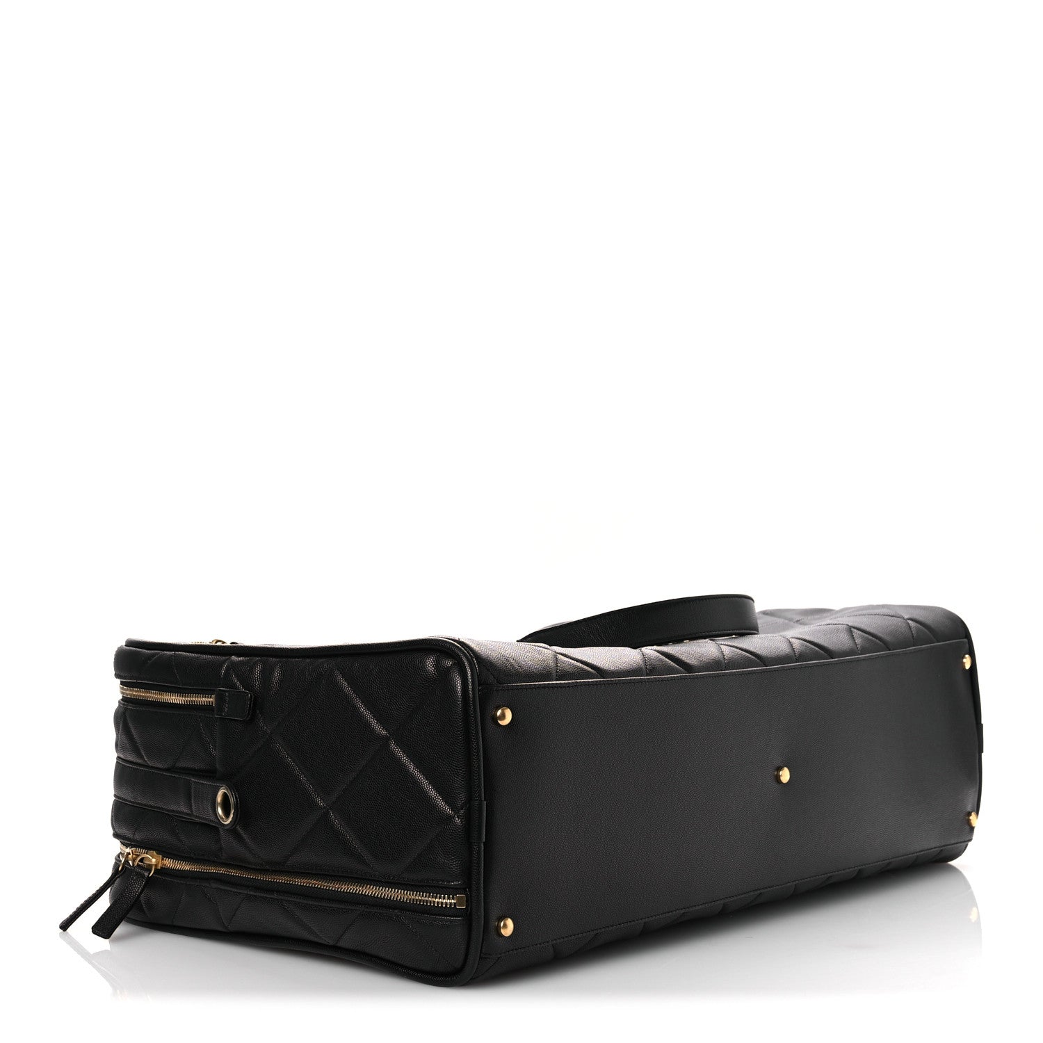 Chanel Shiny Grained Calfskin Quilted Large Travel Bowling Bag Black