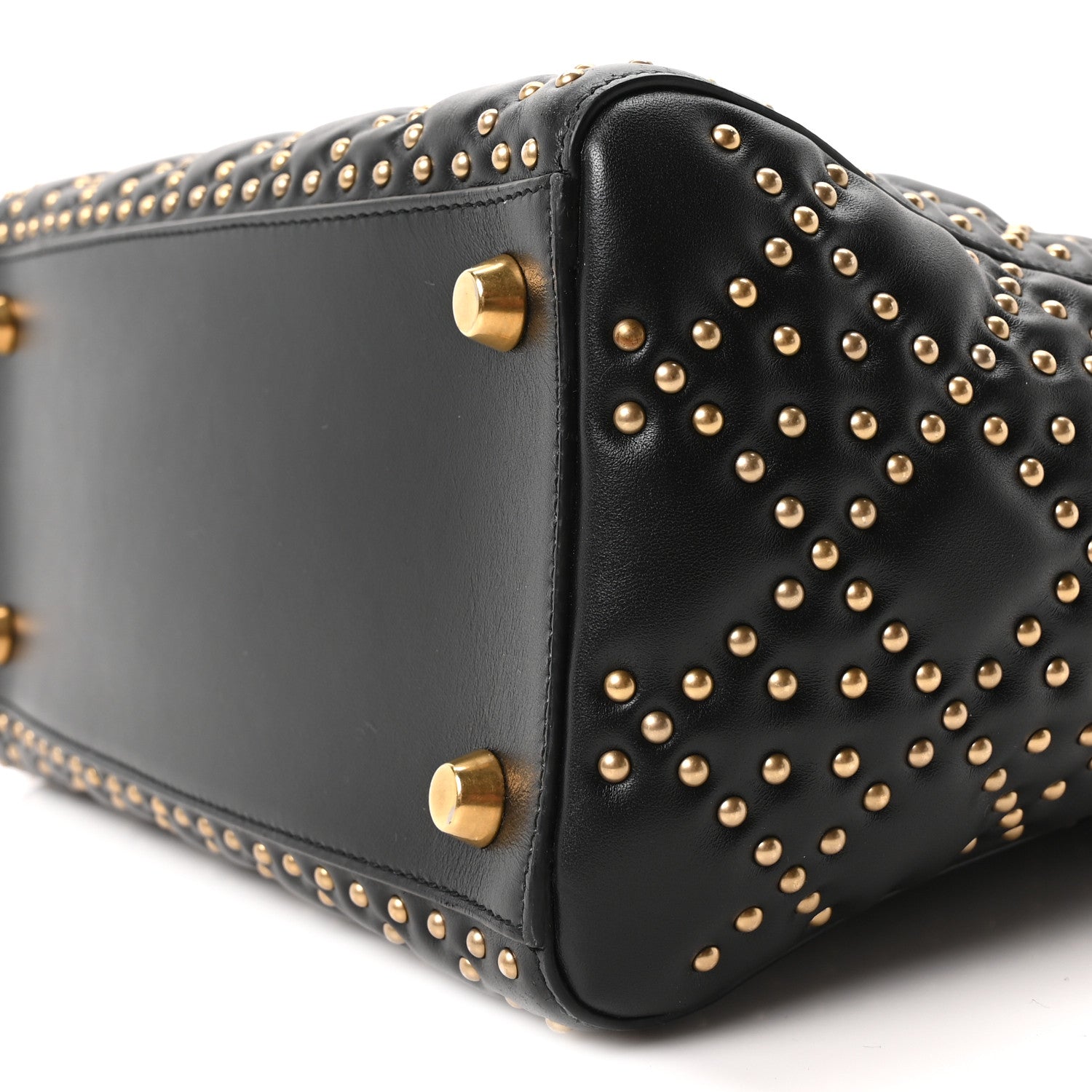 Christian Dior Calfskin Cannage Studded Medium Supple Lady Dior Black
