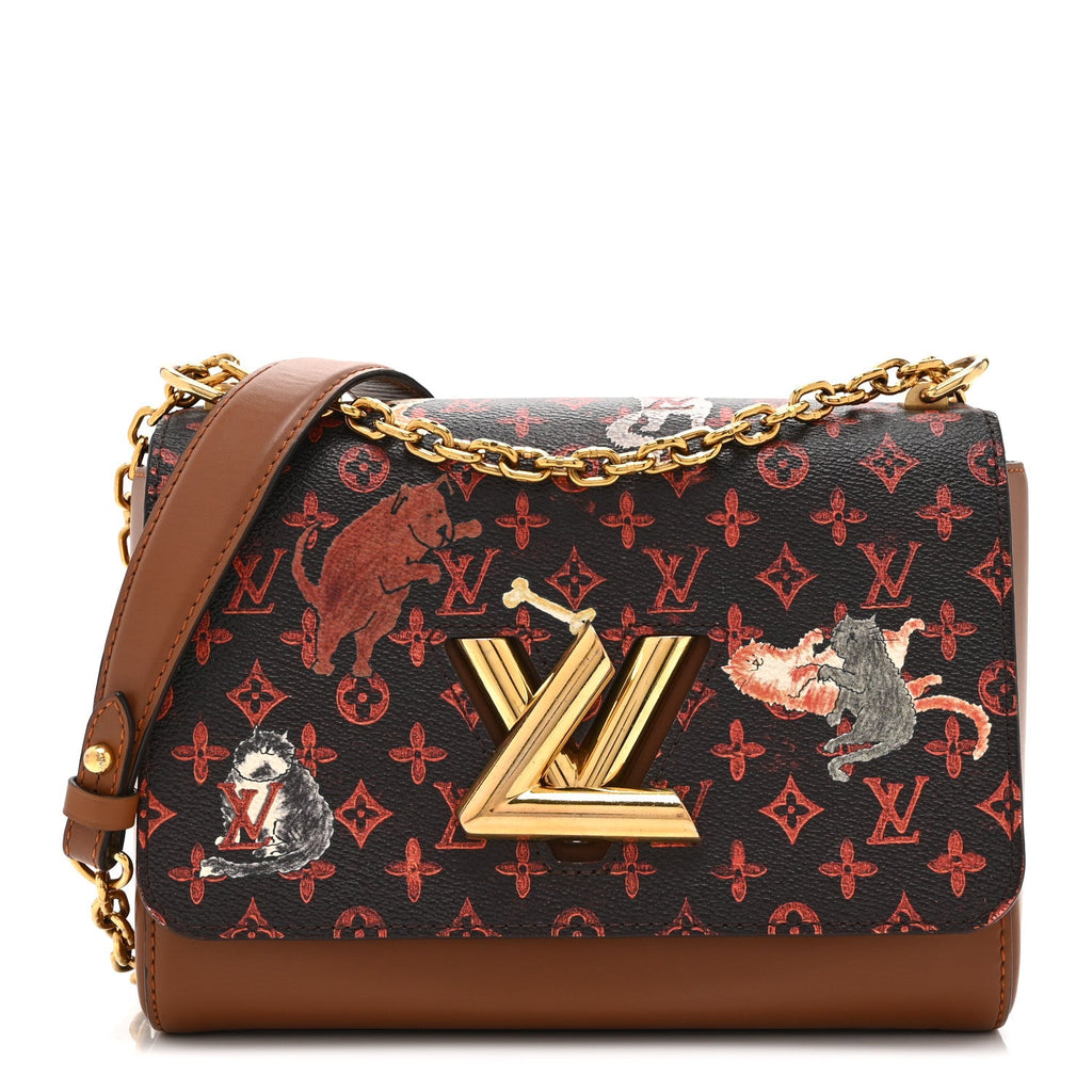 Louis Vuitton Calfskin Catogram Twist Shoulder Bag MM Marron