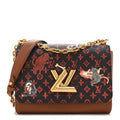 Louis Vuitton Calfskin Catogram Twist Shoulder Bag MM Marron