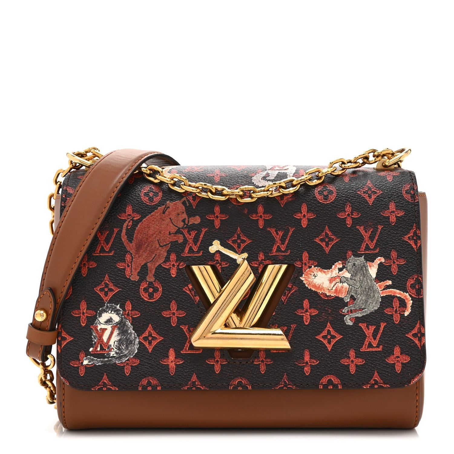 Louis Vuitton Calfskin Catogram Twist Shoulder Bag MM Marron