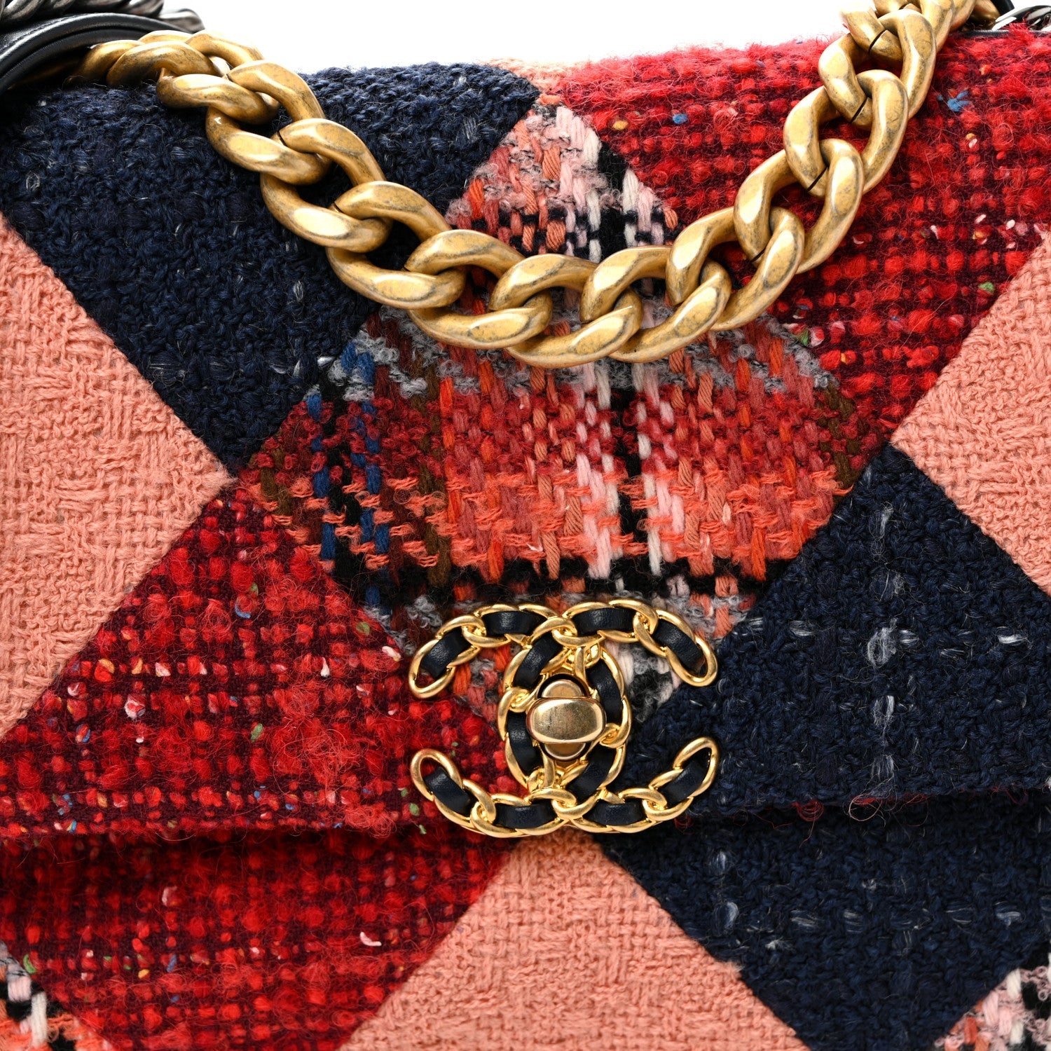Chanel Tweed Quilted Medium Chanel 19 Flap Red Navy Multicolor