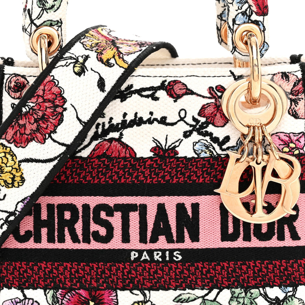 Christian Dior Canvas Florilegio Embroidered Mini Lady D-Lite White Multicolor
