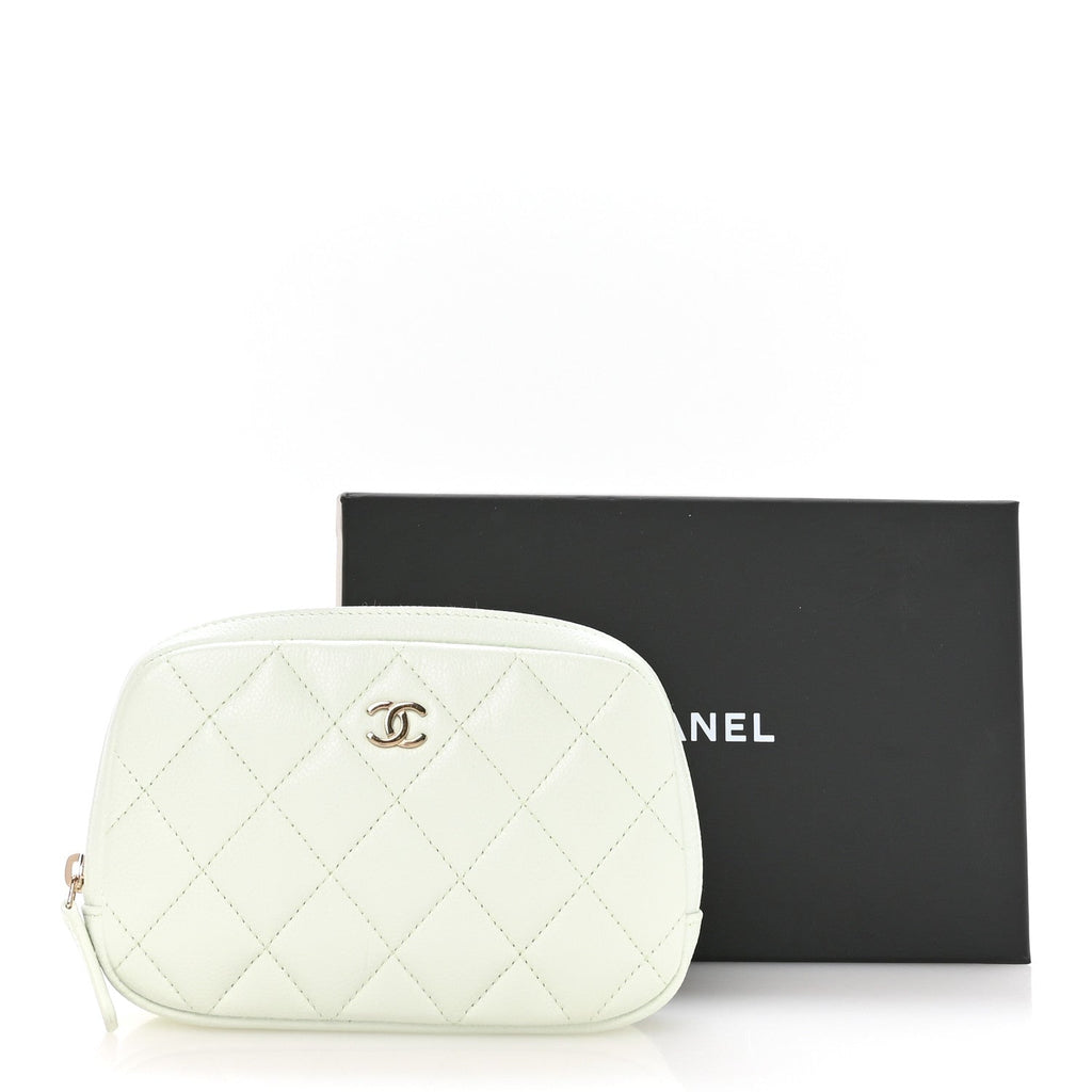 Caviar Quilted Small Curvy Pouch Cosmetic Case Light Green